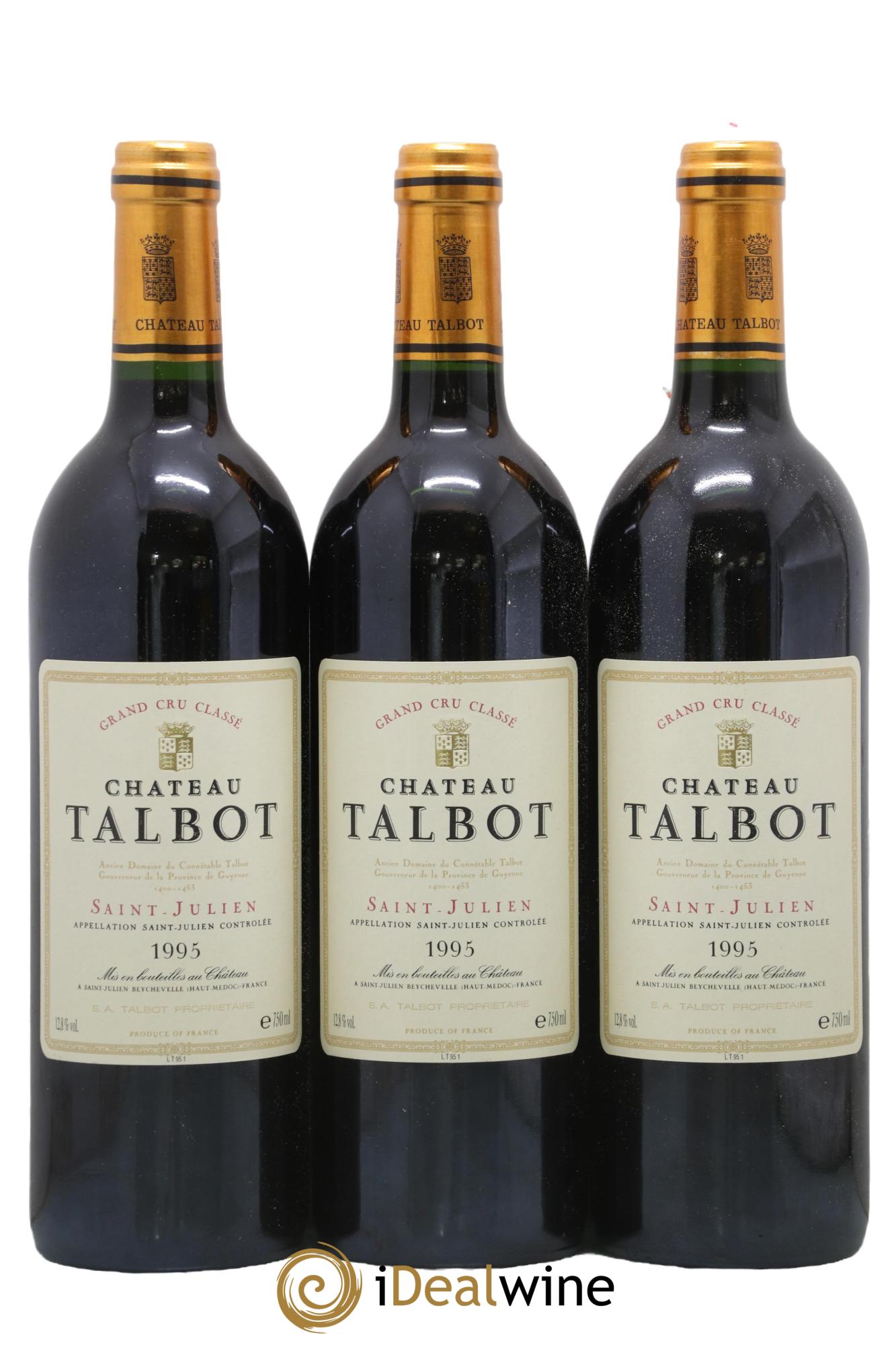 Château Talbot 4ème Grand Cru Classé 1995 - Lot of 3 bottles - 0