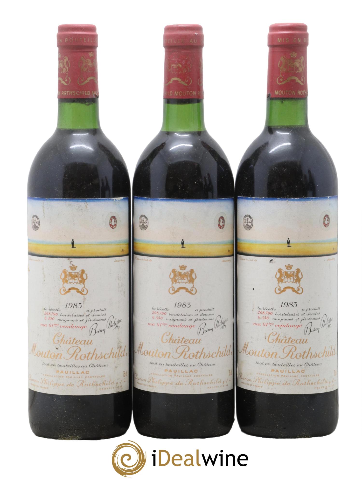 Château Mouton Rothschild 1er Grand Cru Classé 1983 - Lot de 3 bouteilles - 0
