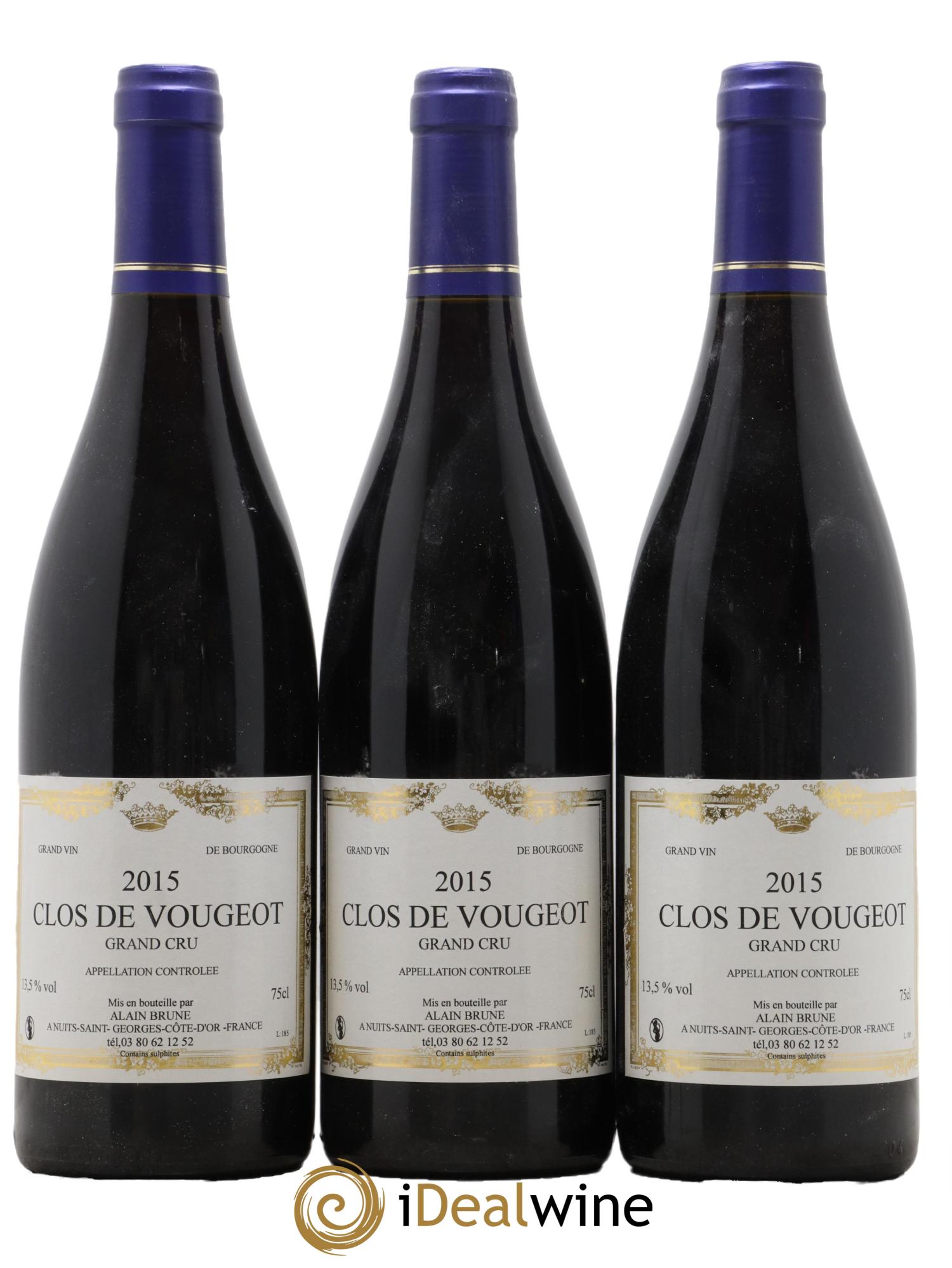 Clos de Vougeot Grand Cru Domaine Alain Brune 2015 - Lot de 3 bouteilles - 0