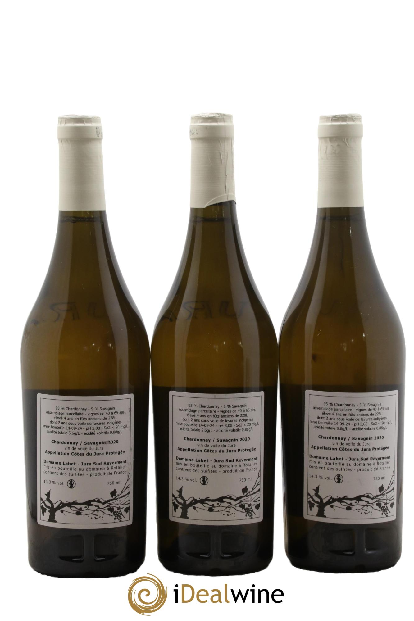 Côtes du Jura Vin de Voile Chardonnay-Savagnin cuvée de garde Romain - Julien - Charline Labet 2020 - Lot de 3 bouteilles - 1