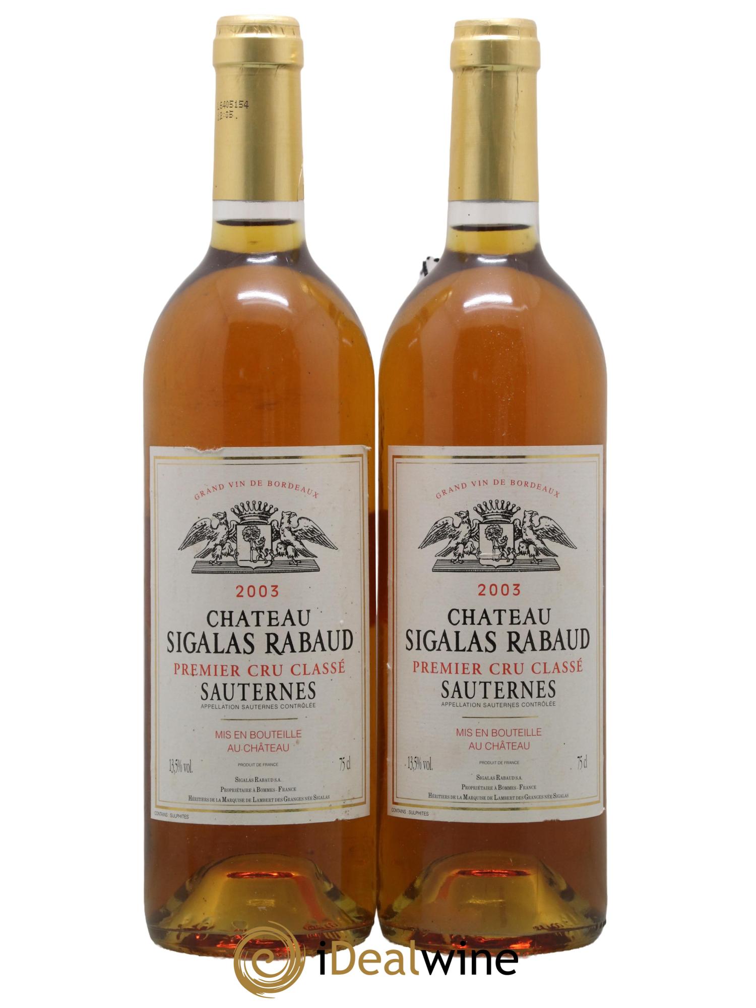 Château Sigalas Rabaud 1er Grand Cru Classé 2003 - Lotto di 2 bottiglie - 0