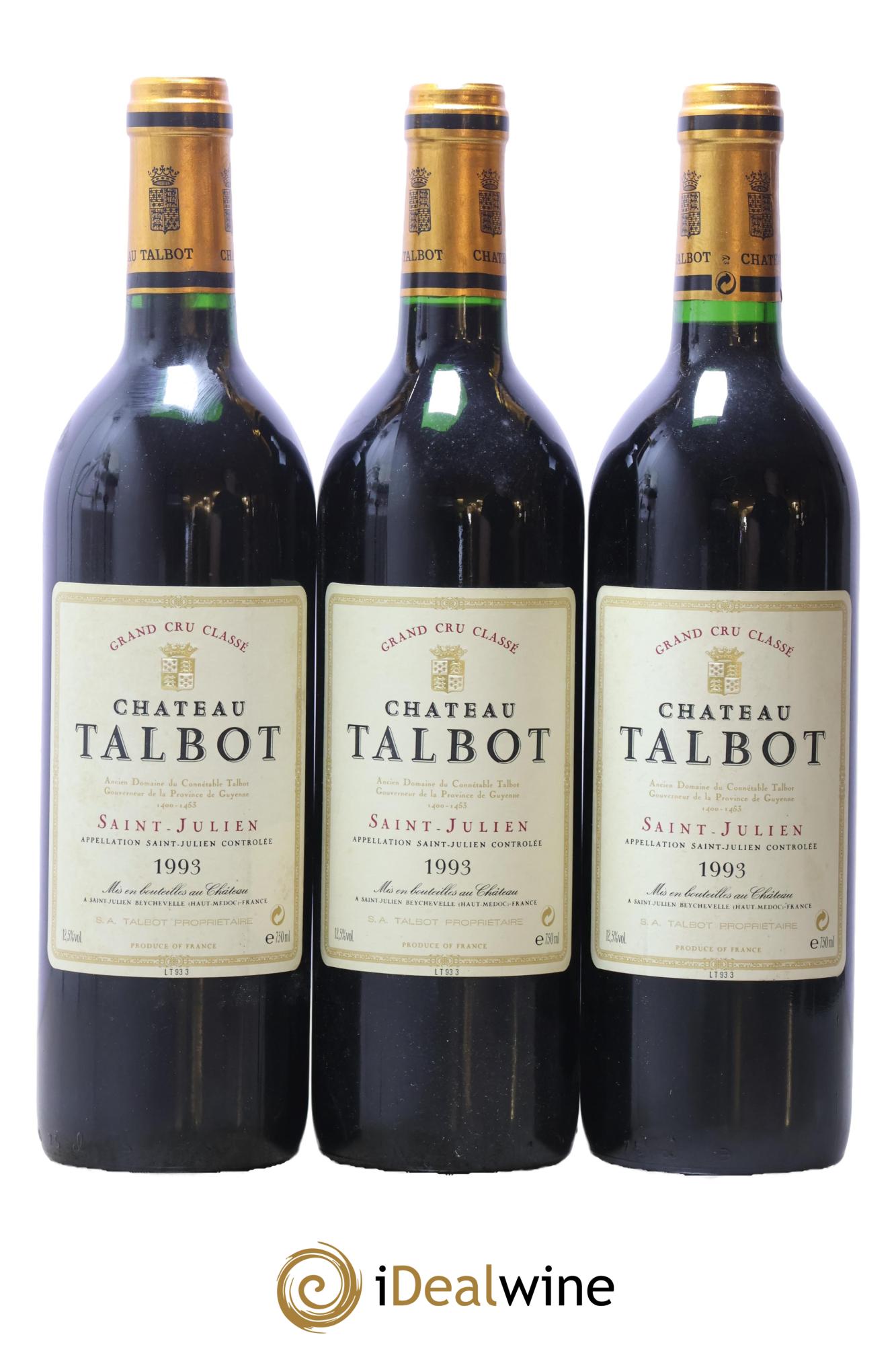 Château Talbot 4ème Grand Cru Classé 1993 - Lotto di 3 bottiglie - 0