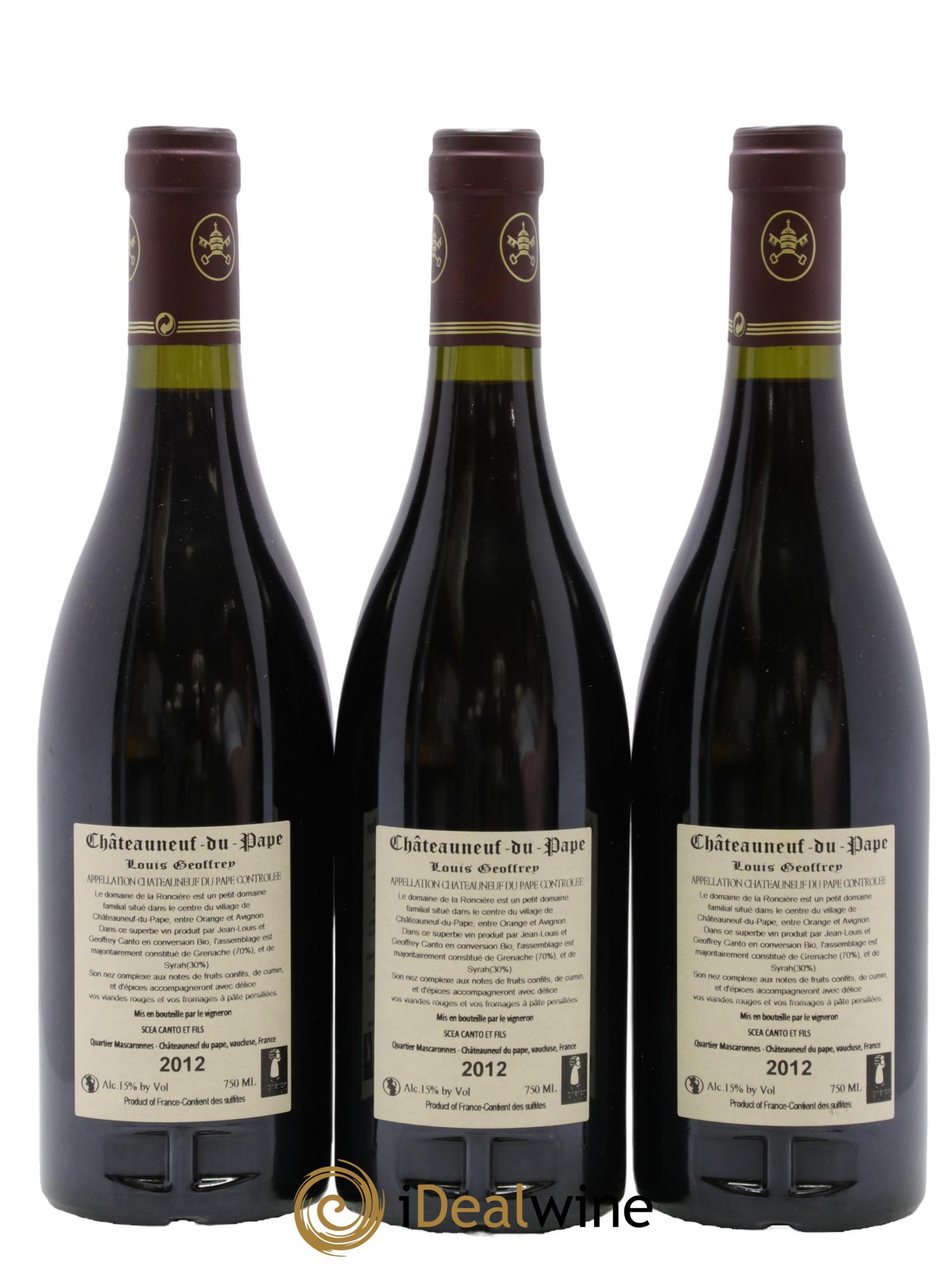 Châteauneuf-du-Pape Louis Geoffrey Domaine de la Roncière 2012 - Lot de 3 bouteilles - 1