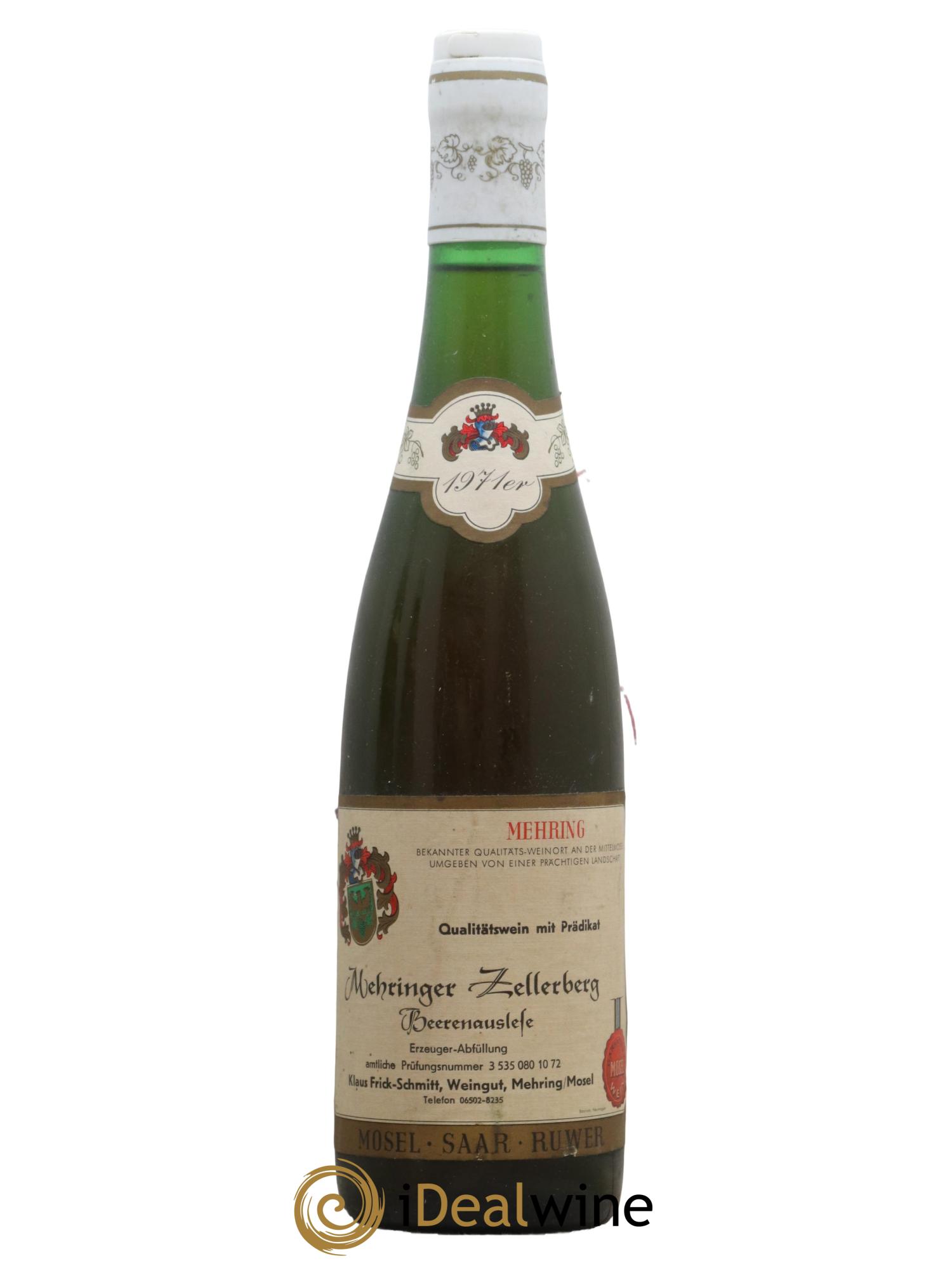 Allemagne Mosel-Saar Beerenauslese Mehringer Zellerberg Weingut Frick Schmitt 1971 - Lot de 1 bouteille - 0