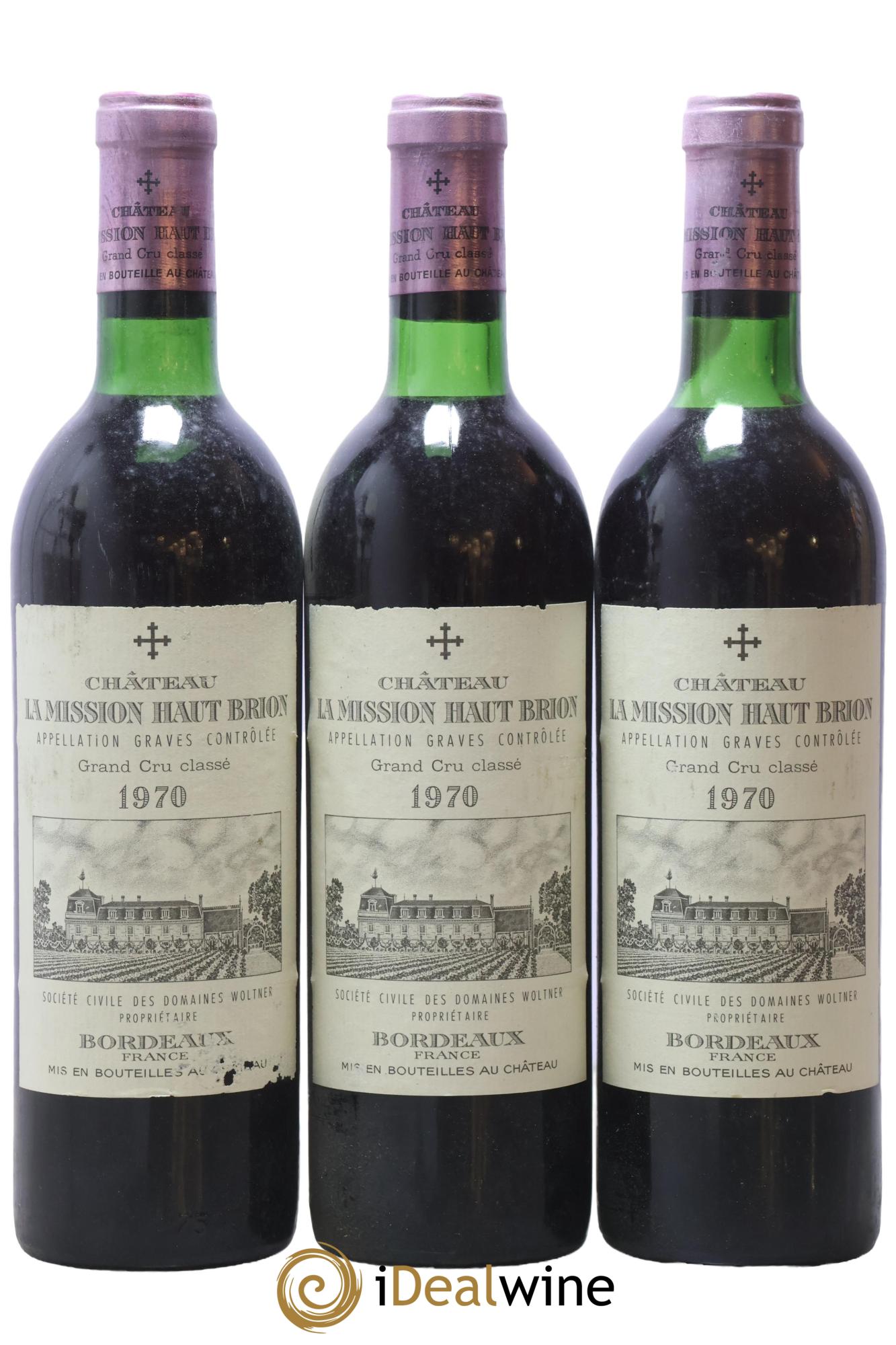 Château la Mission Haut-Brion Cru Classé de Graves 1970 - Lot de 3 bouteilles - 0