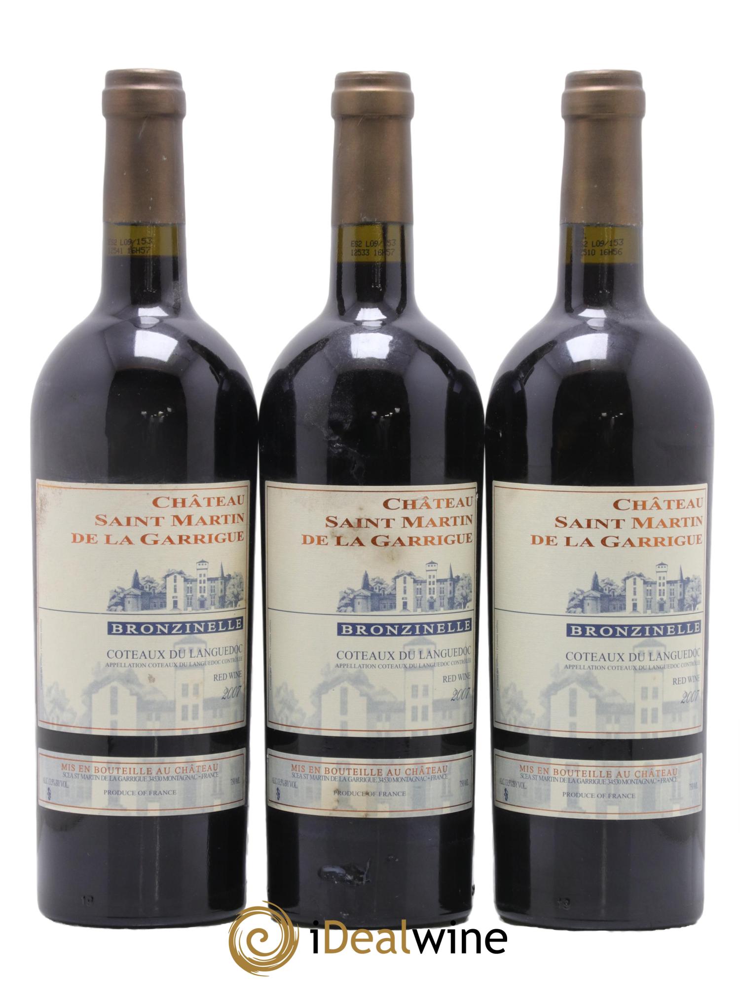 Coteaux du Languedoc Bronzinelle Château Saint Martin De La Garrigue 2007 - Posten von 3 Flaschen - 0