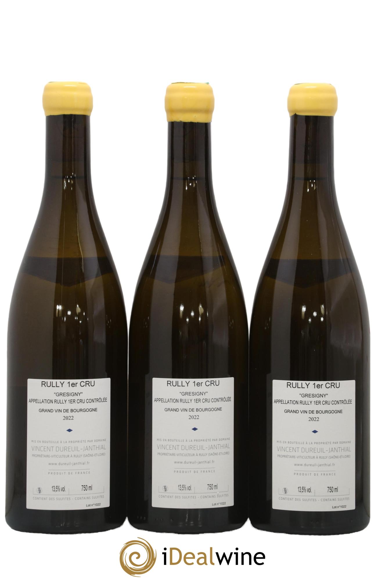 Rully 1er Cru Vieilles Vignes Grésigny Vincent Dureuil-Janthial 2022 - Lot de 3 bouteilles - 1