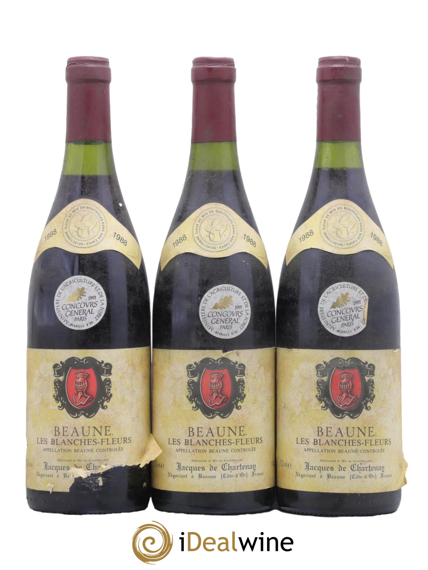 Beaune Les Blanches Fleurs Domaine Jacques de Chartenay 1988 - Lot de 3 bouteilles - 0