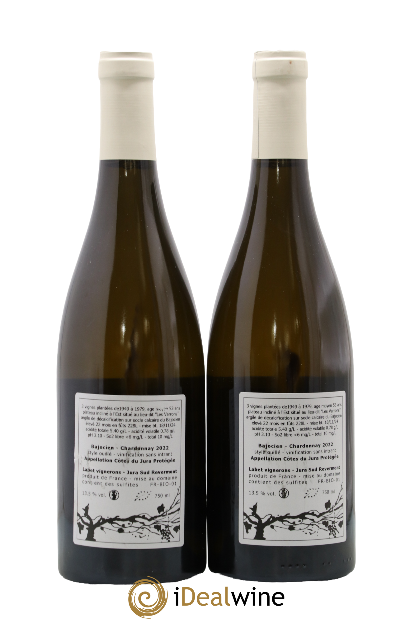 Côtes du Jura Chardonnay Bajocien Romain - Julien - Charline Labet 2022 - Lot de 2 bouteilles - 1