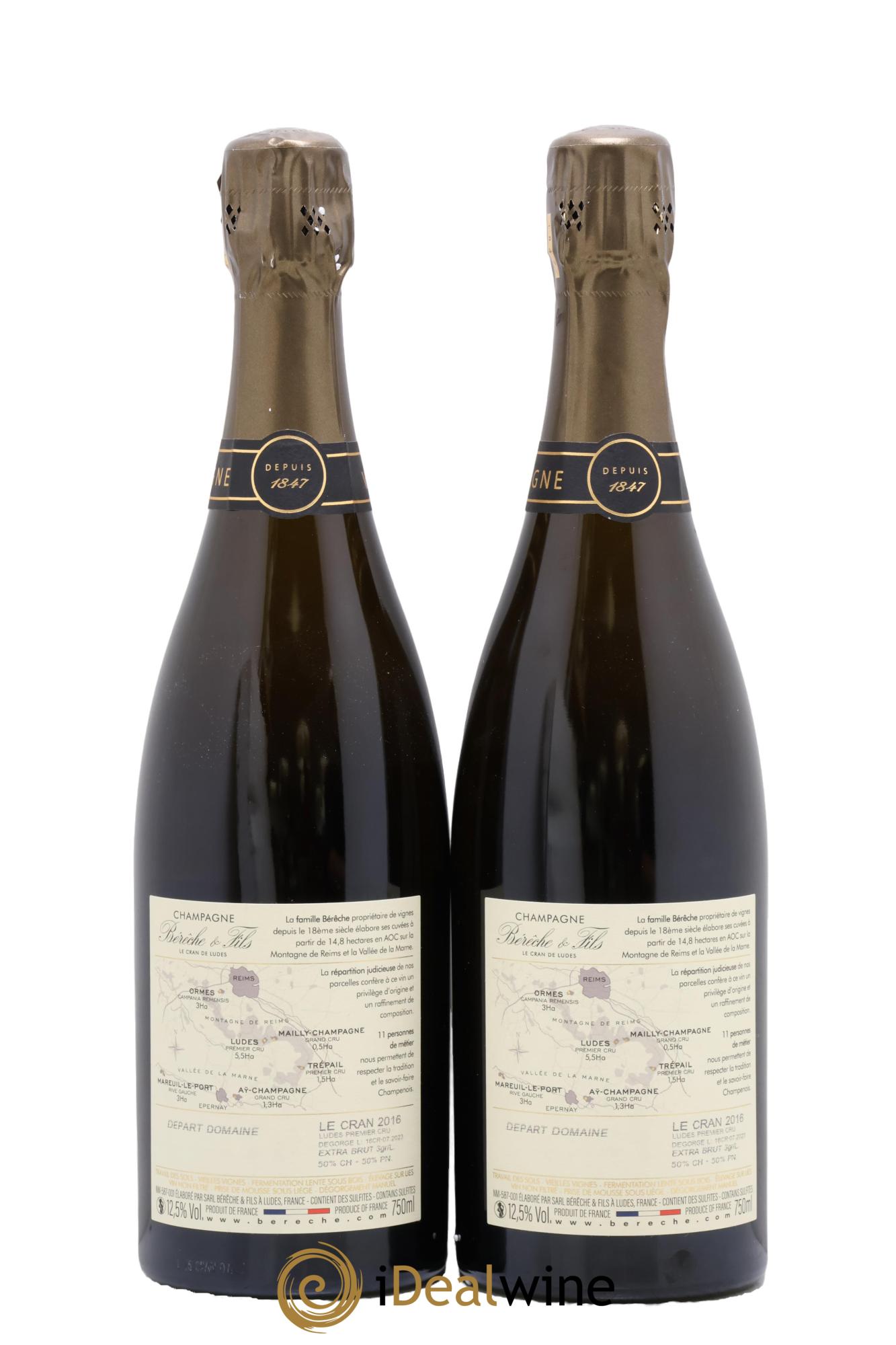Ludes 1er Cru Le Cran Extra-Brut Bérêche et Fils 2016 - Lot of 2 bottles - 1