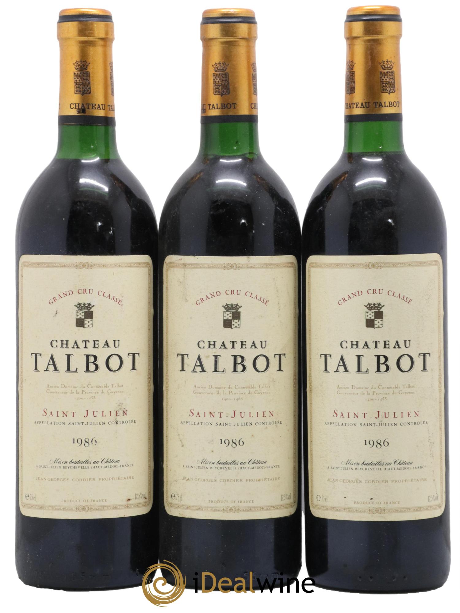 Château Talbot 4ème Grand Cru Classé 1986 - Lot de 3 bouteilles - 0