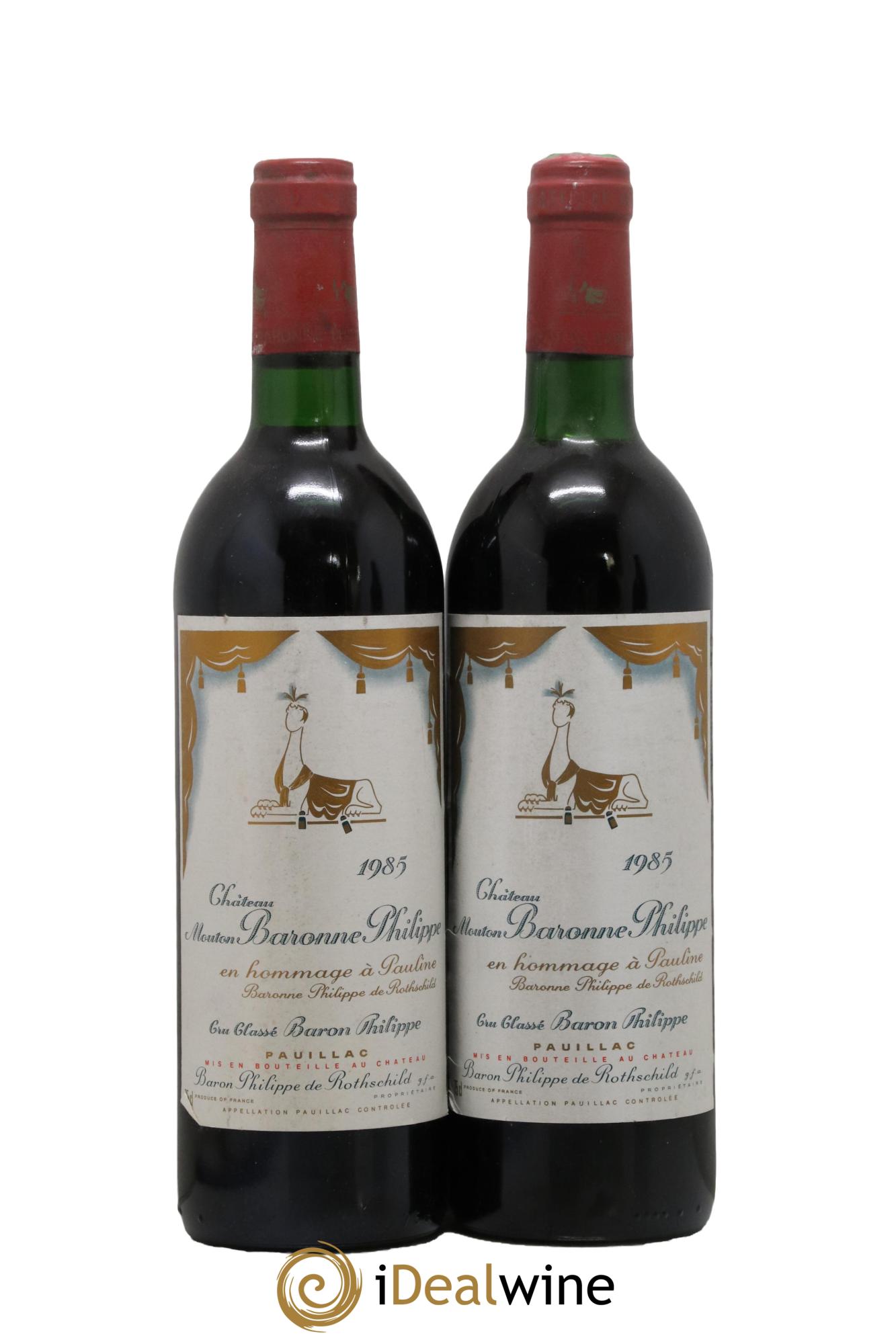 Château d' Armailhac - Mouton Baron(ne) Philippe 5ème Grand Cru Classé 1985 - Lot de 2 bouteilles - 0