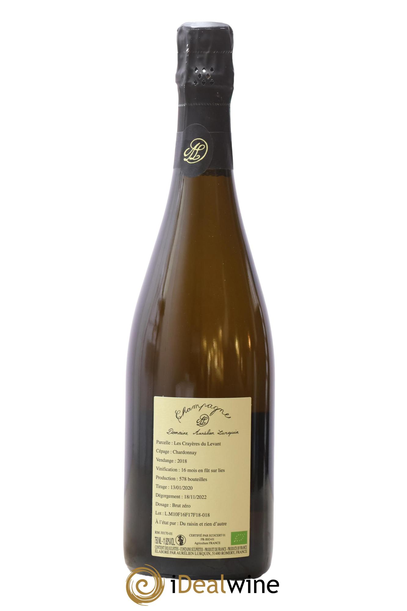 Chardonnay Les Crayères du Levant Aurélien Lurquin 2018 - Posten von 1 Flasche - 1
