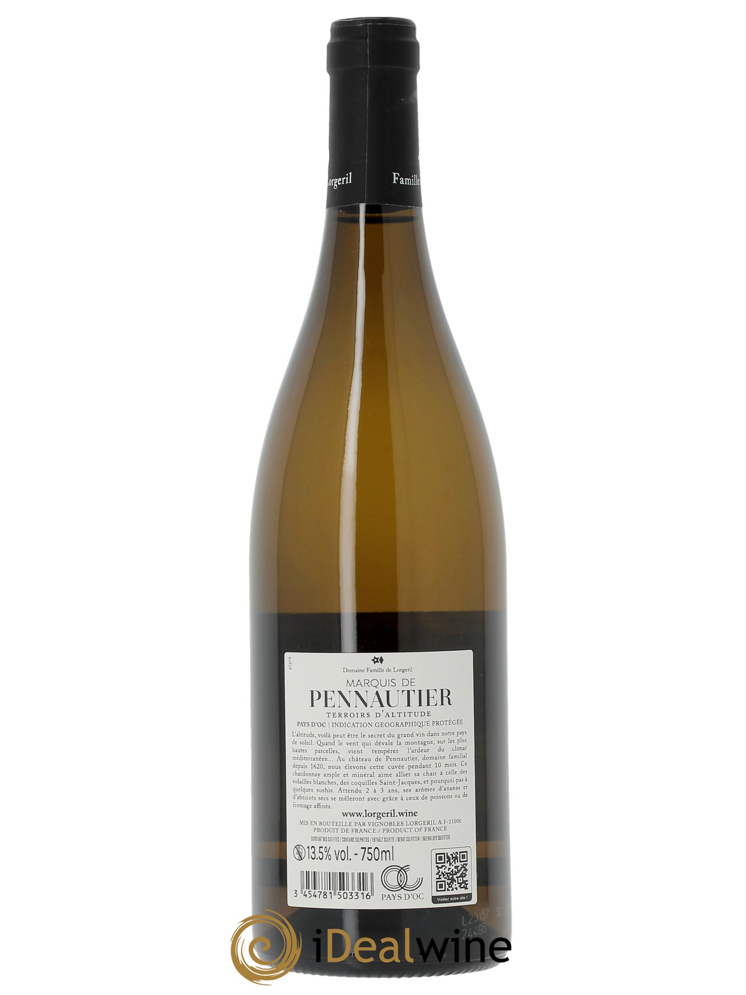 IGP Pays d'Oc Terroirs d'Altitude - Chardonnay Marquis de Pennautier  2022 - Lot de 1 bouteille - 1