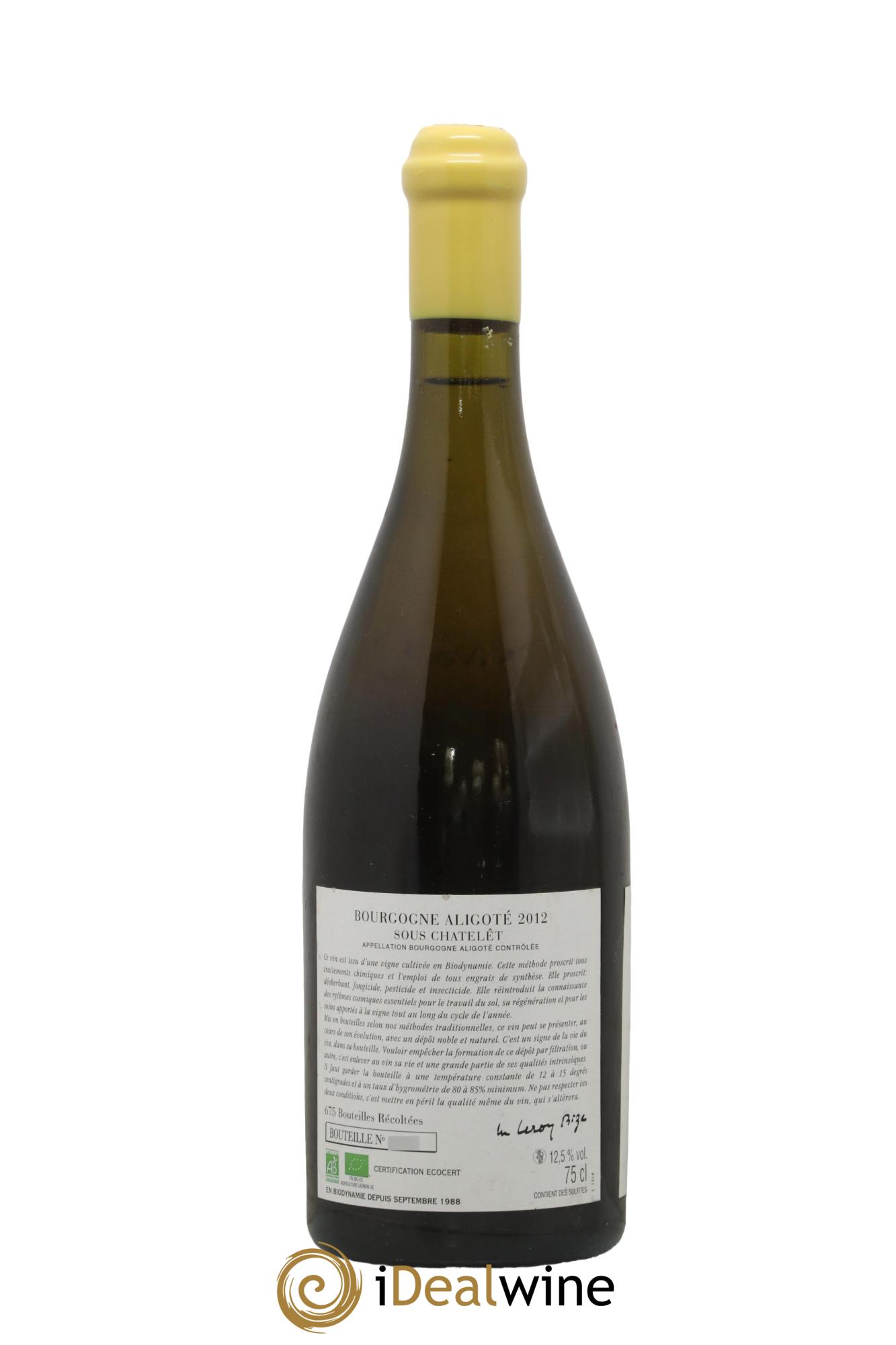 Bourgogne Aligoté Sous Chatelet d'Auvenay (Domaine) 2012 - Lot de 1 bouteille - 1
