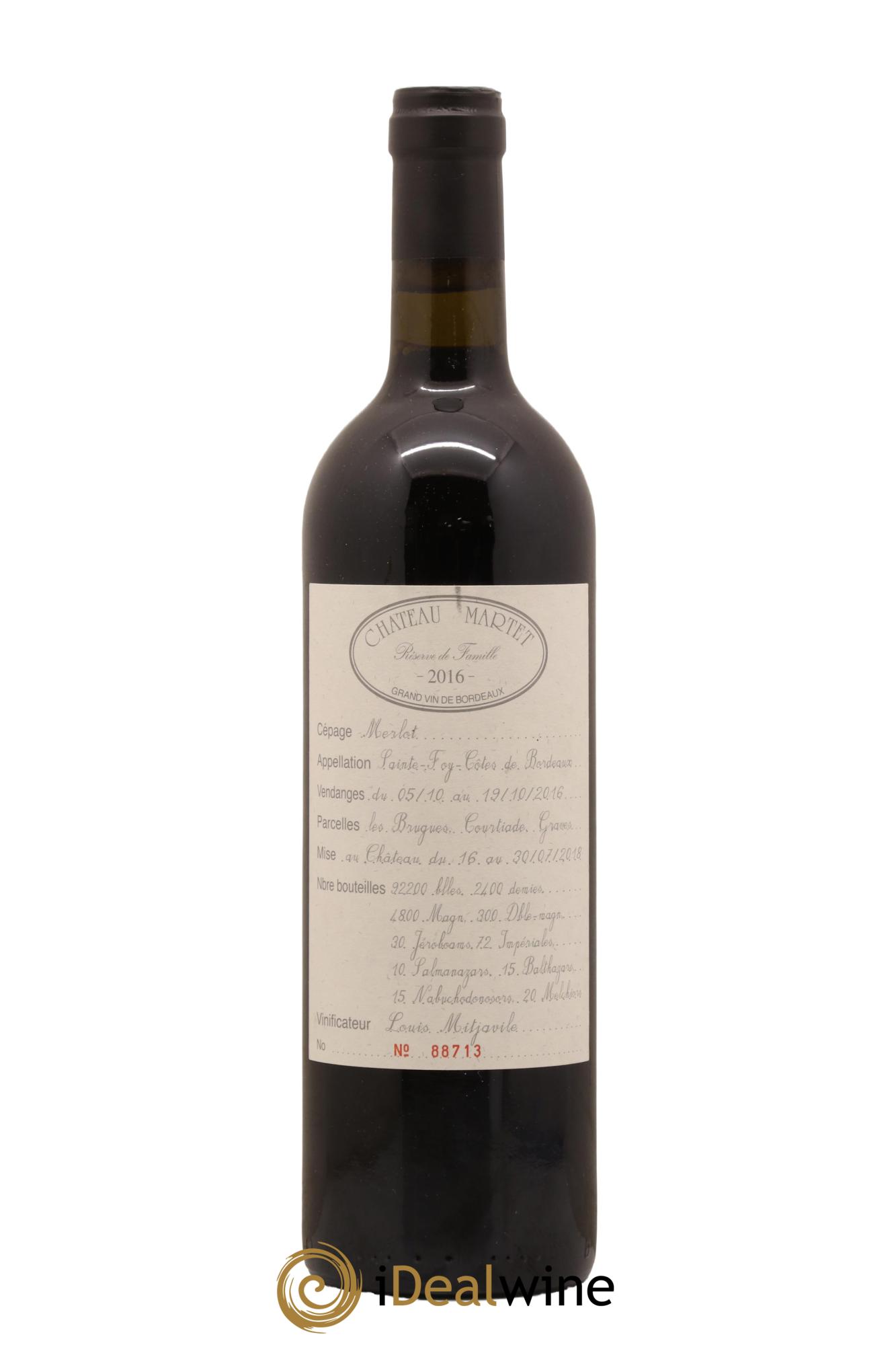 Château Martet 2016 - Lot de 1 bouteille - 0