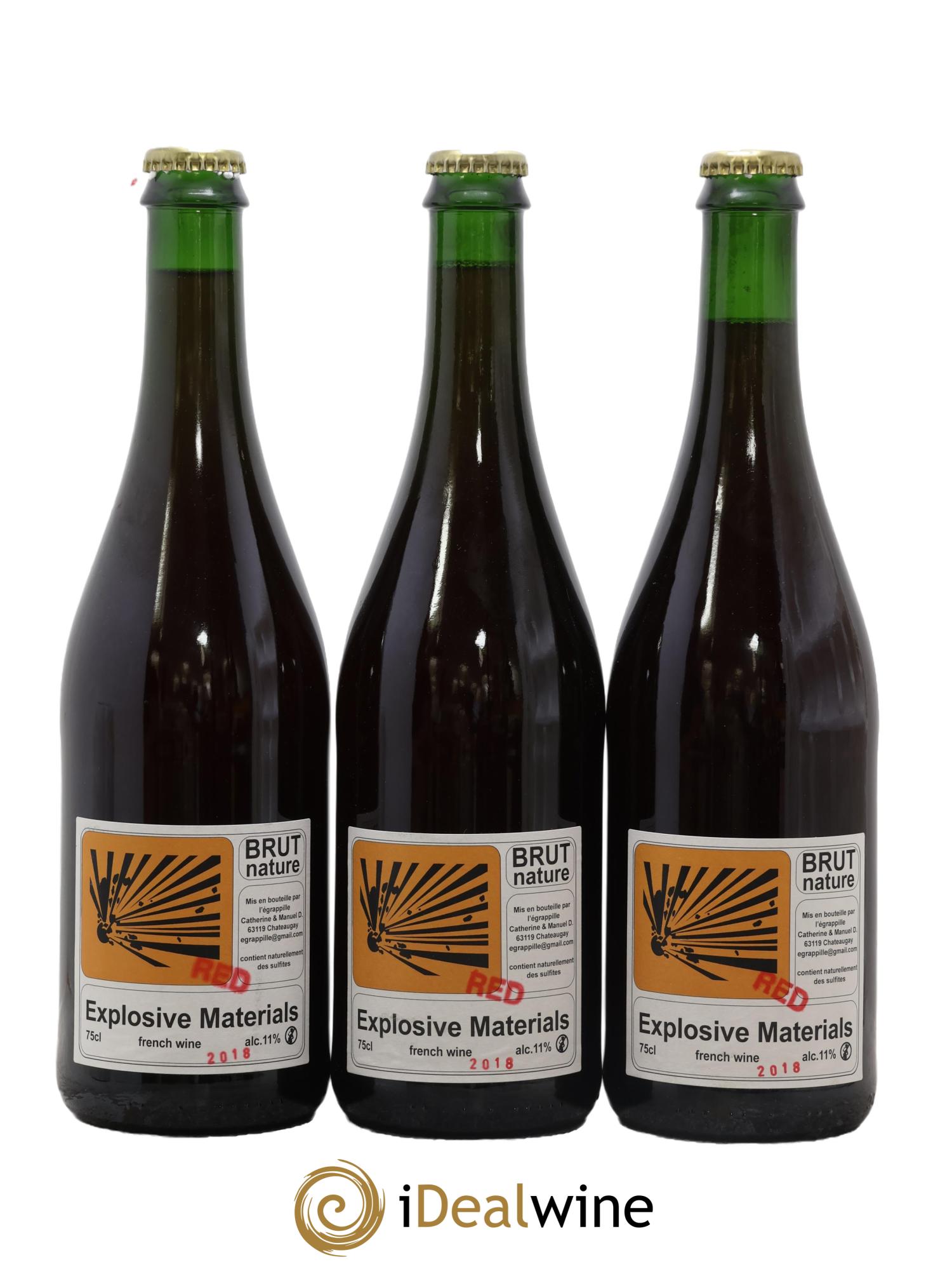 Vin de France Brut Nature Explosive Materials De l' Egrappille - Catherine Dumora 2018 - Lot de 3 bouteilles - 0