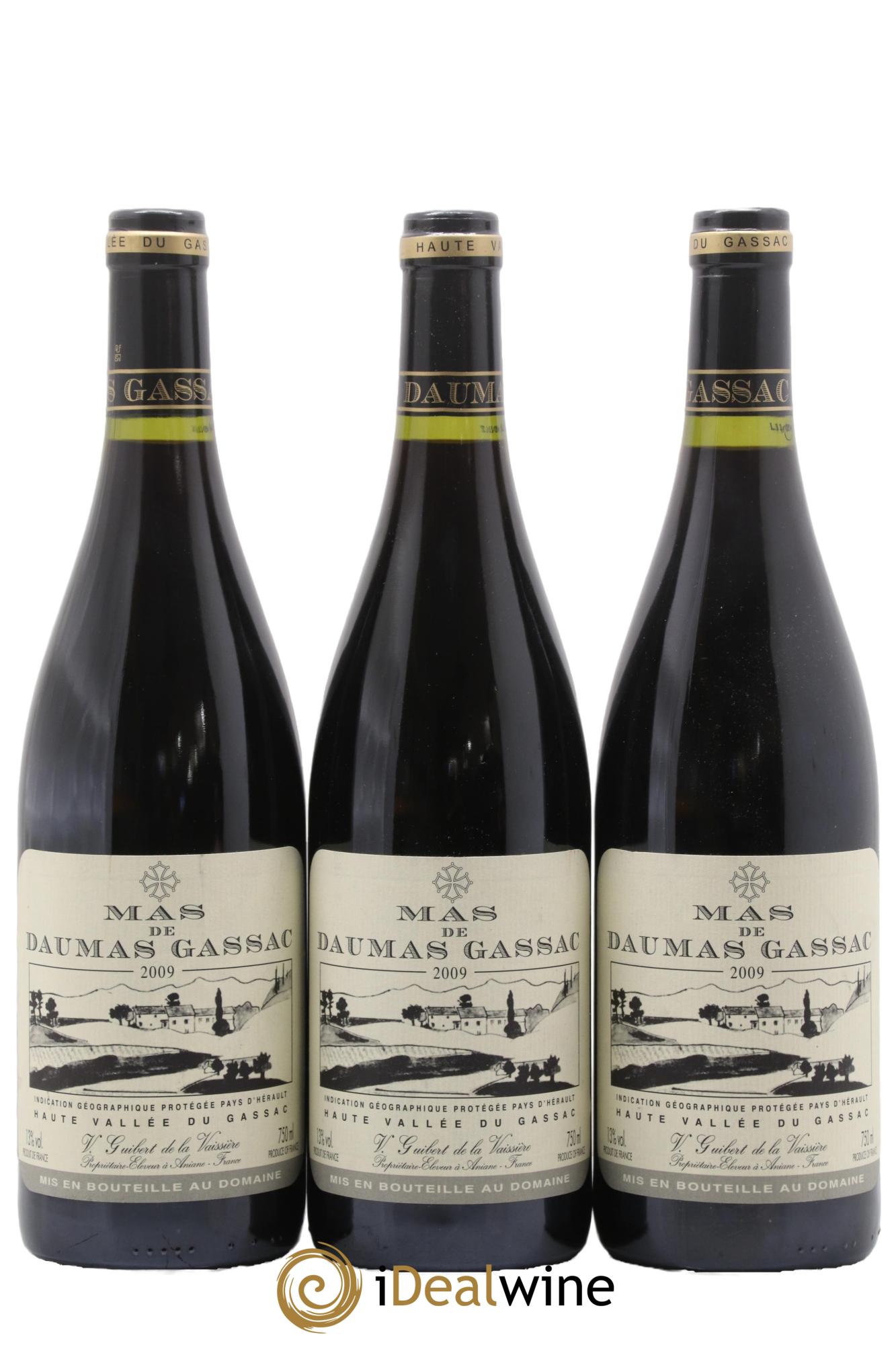 IGP St Guilhem-le-Désert - Cité d'Aniane Mas Daumas Gassac Famille Guibert de La Vaissière 2009 - Lot de 3 bouteilles - 0