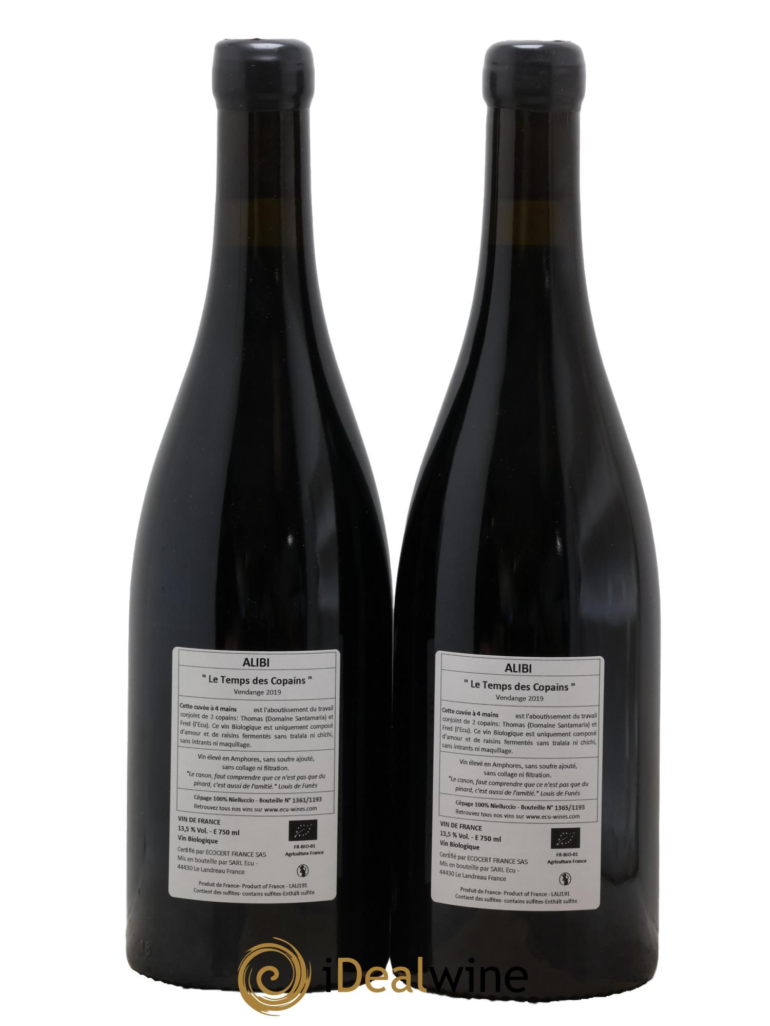 Vin de France Alibi Cuvée Le Temps des Copains Domaine de l'Ecu 2019 - Lotto di 2 bottiglie - 1