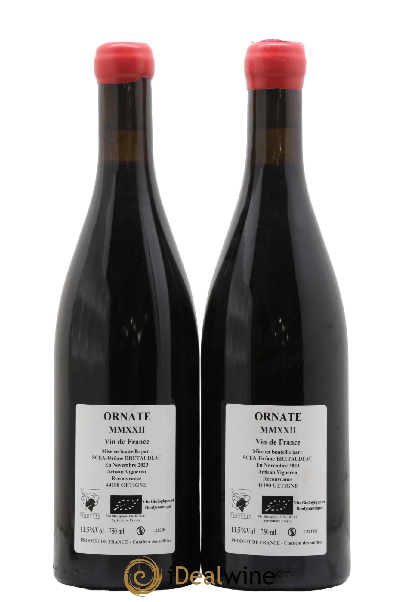 Vin de France Merlot Ornaté Jérôme Bretaudeau - Domaine de Bellevue 2022 - Lotto di 2 bottiglie - 1