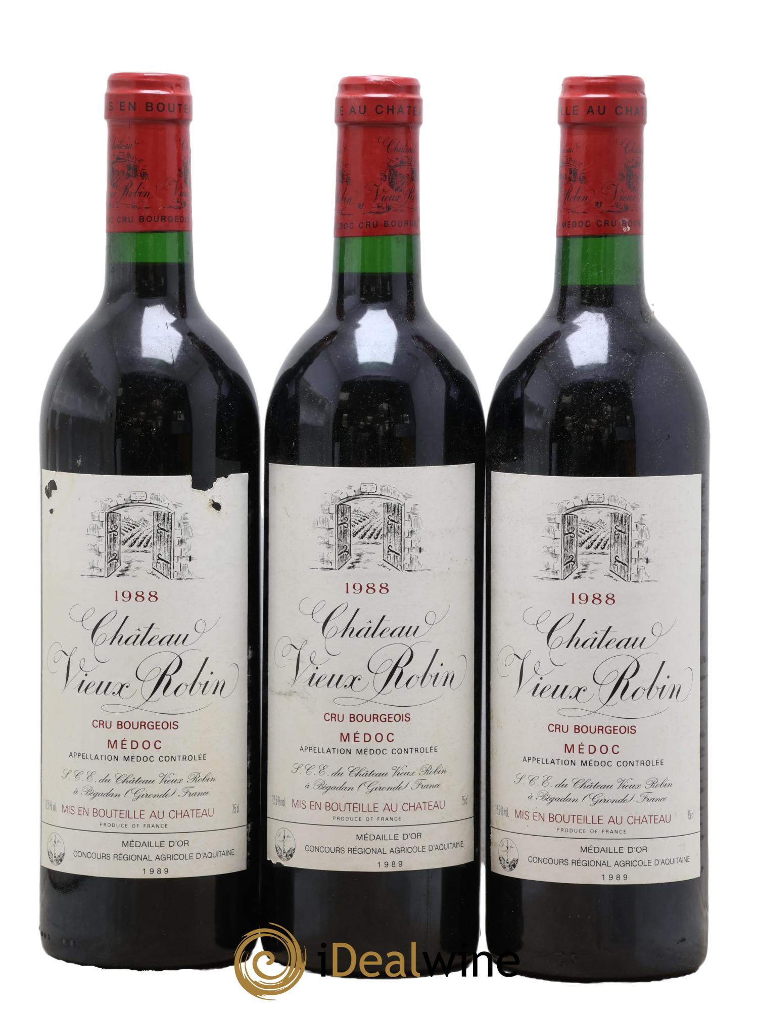 Château Vieux Robin Cru Bourgeois 1988 - Lot de 3 bouteilles - 0