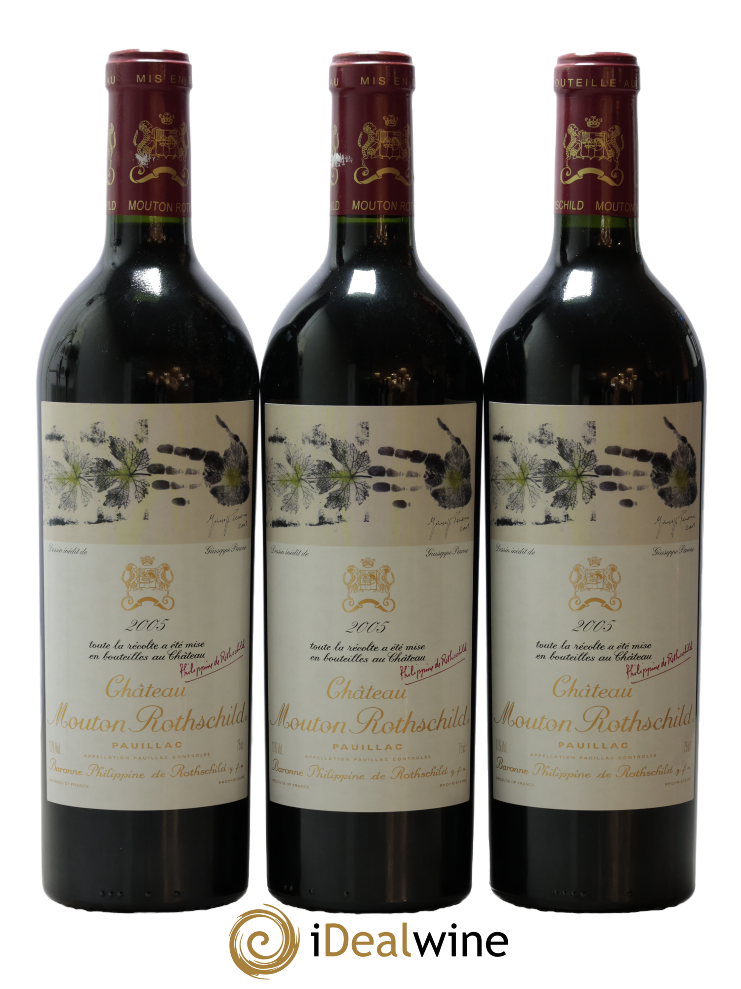 Château Mouton Rothschild 1er Grand Cru Classé 2005 - Lot de 3 bouteilles - 0