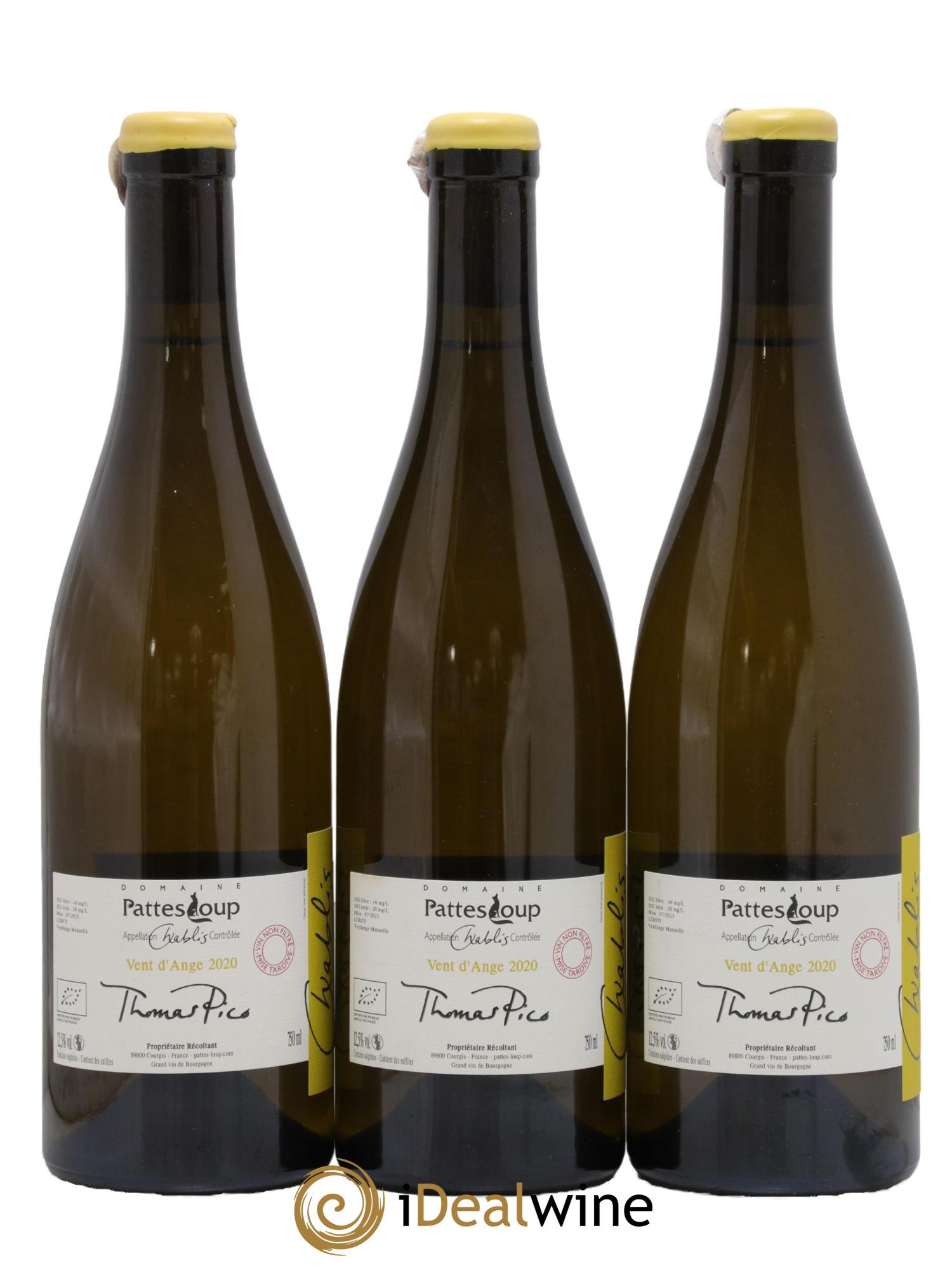 Chablis Vent D'Ange Mise Tardive Pattes Loup Thomas Pico 2020 - Posten von 3 Flaschen - 1