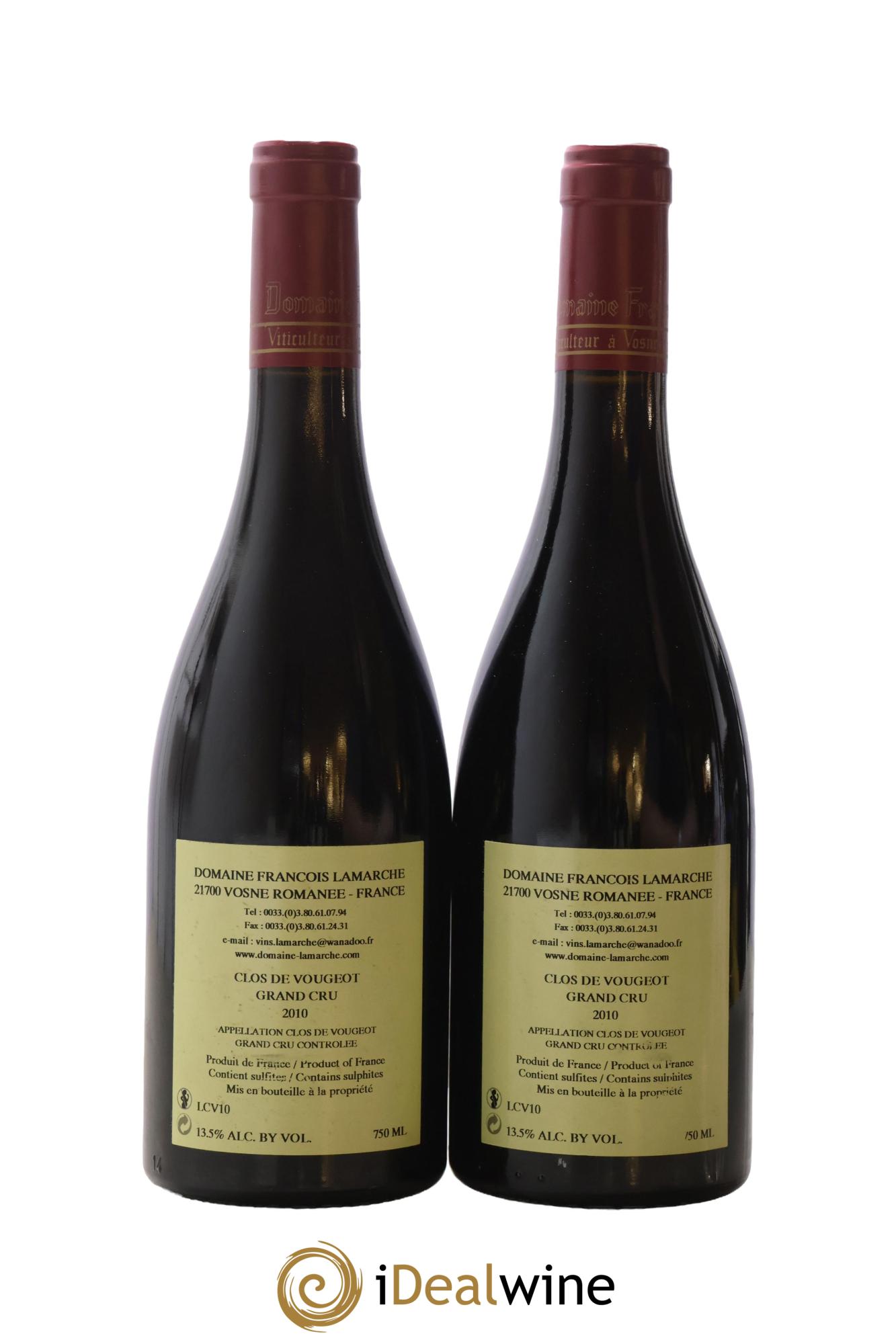 Clos de Vougeot Grand Cru Lamarche (Domaine) 2010 - Lot of 2 bottles - 1