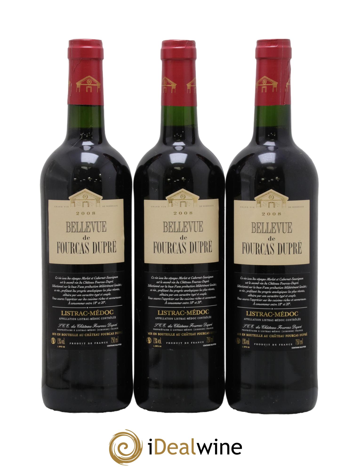 Listrac-Médoc Bellevue Château Fourcas Dupré 2008 - Lot de 3 bouteilles - 0