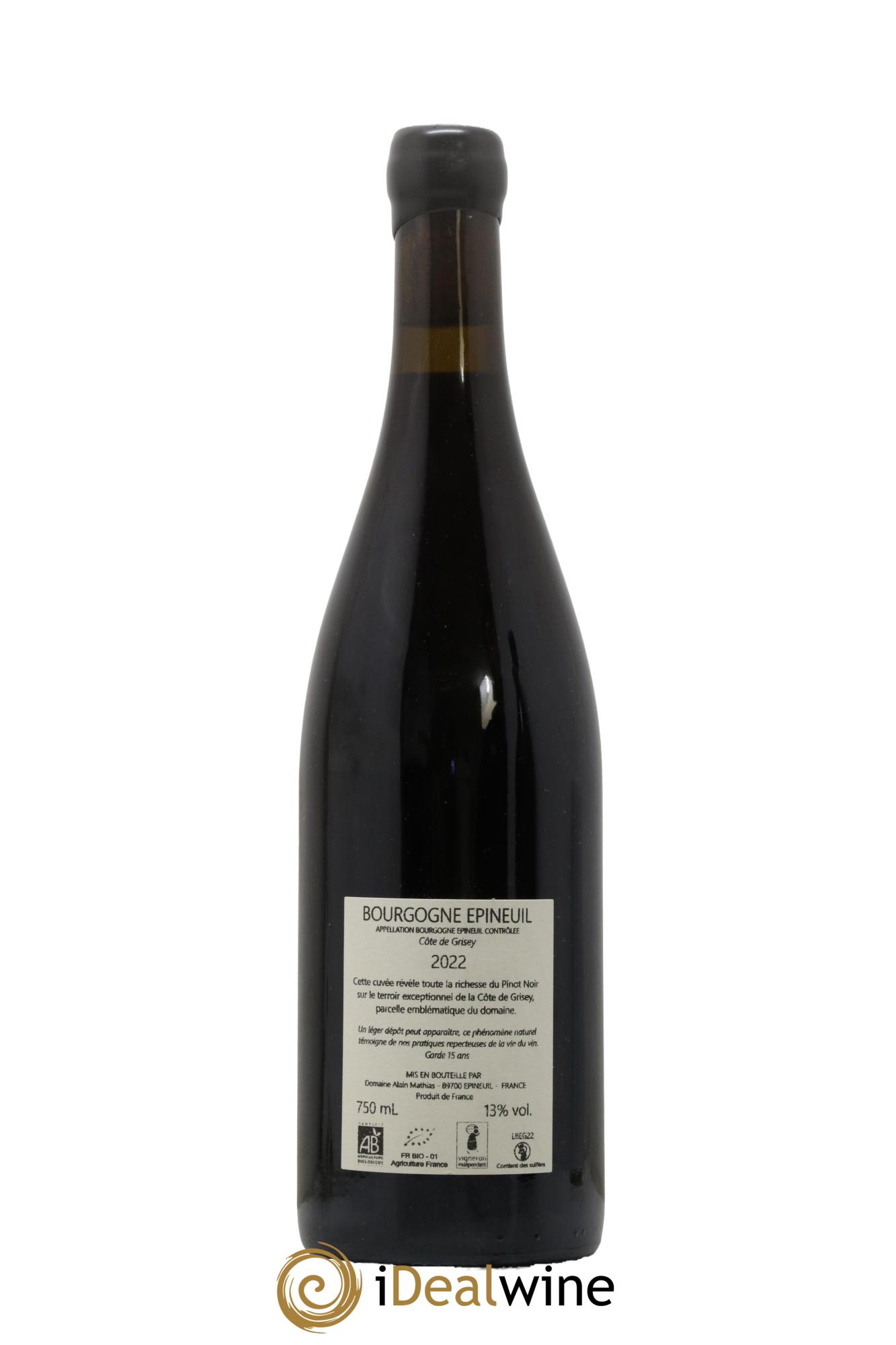Bourgogne Domaine Alain Mathias Epineuil Côte De Grisey 2022 - Posten von 1 Flasche - 1