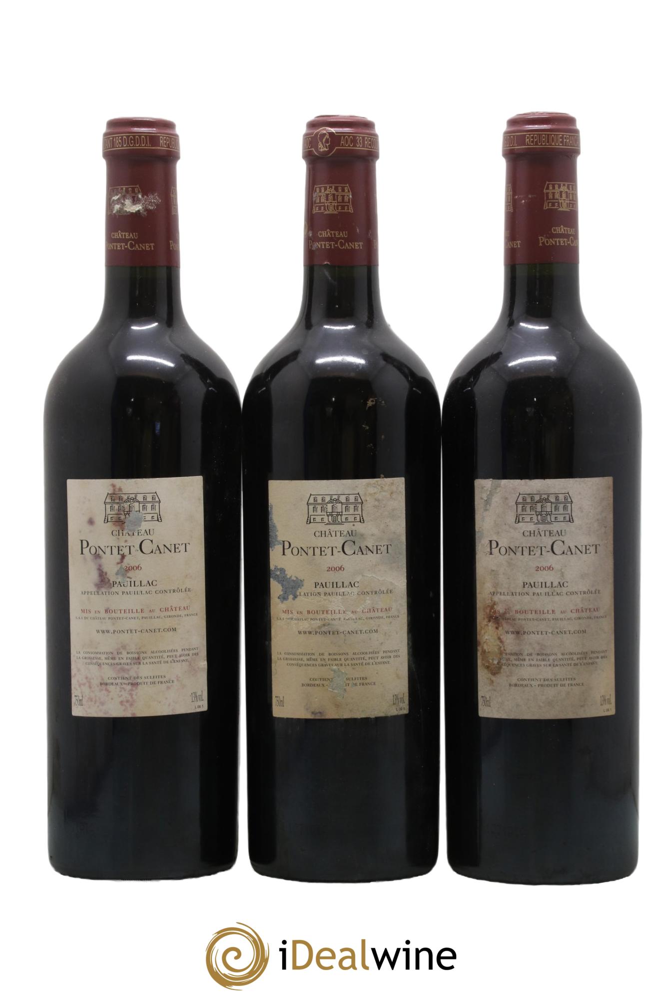 Château Pontet Canet 5ème Grand Cru Classé  2006 - Lot of 3 bottles - 1