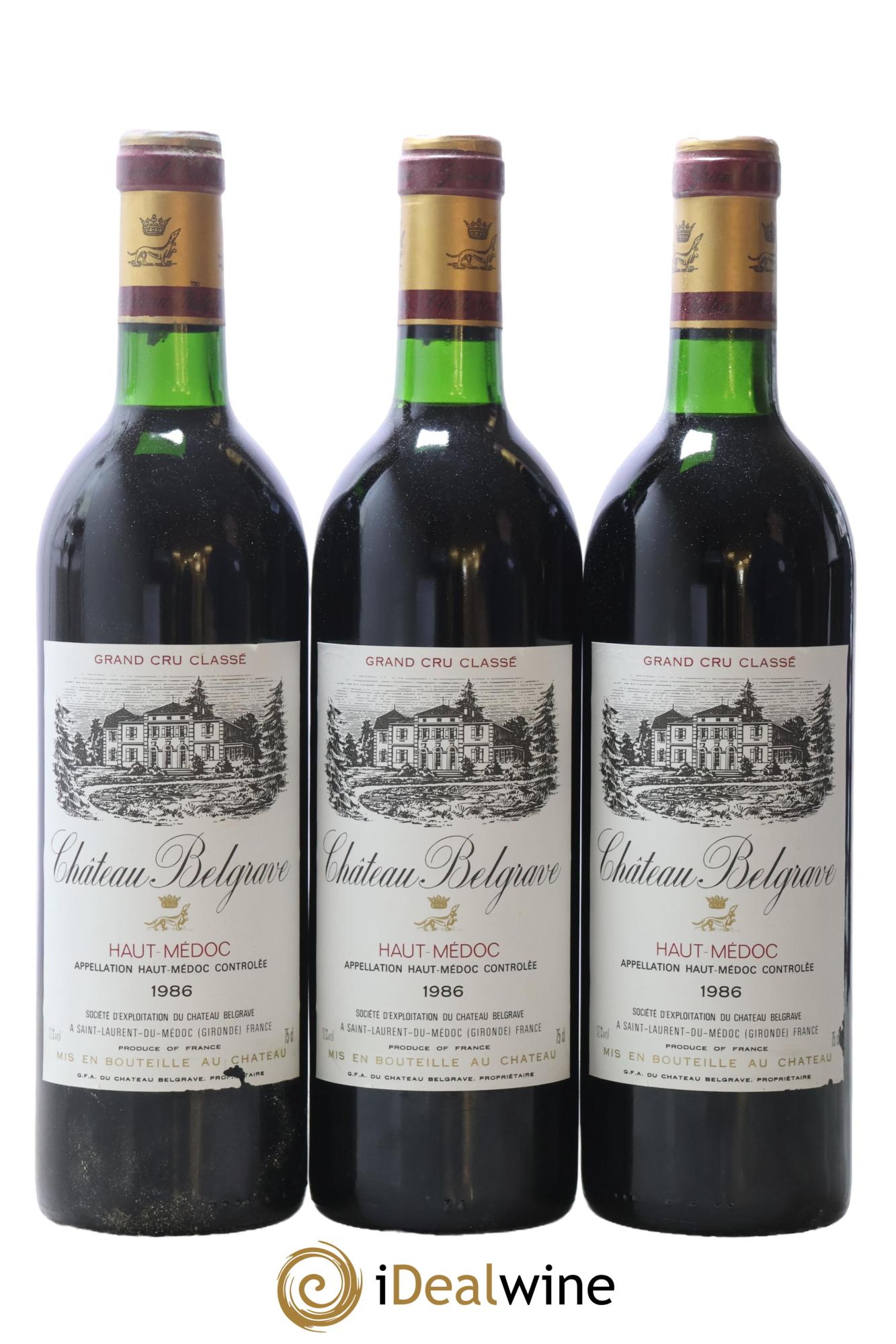 Château Belgrave 5ème Grand Cru Classé 1986 - Lot de 3 bouteilles - 0