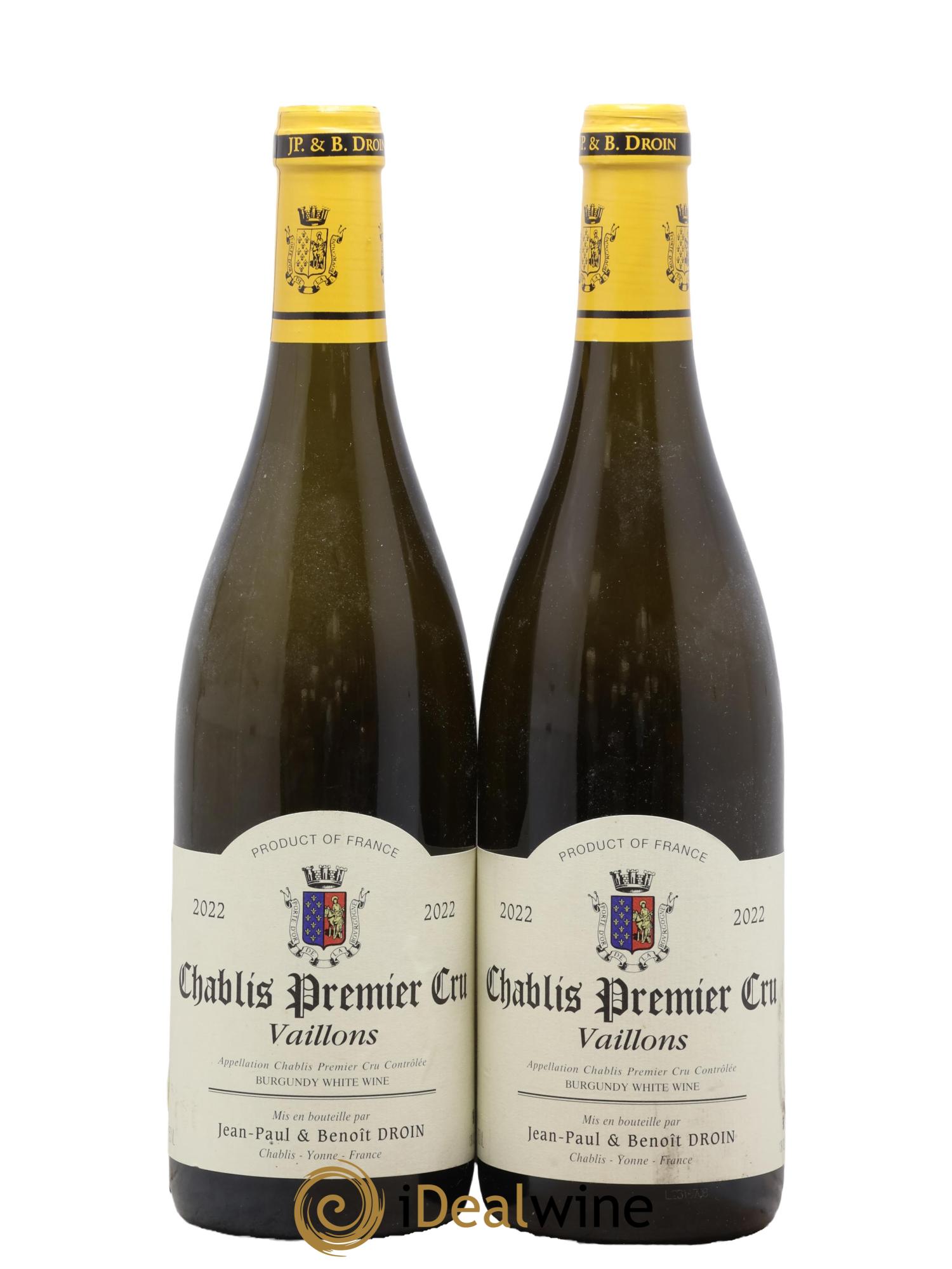 Chablis 1er Cru Vaillons Jean-Paul & Benoît Droin (Domaine) 2022 - Lot of 2 bottles - 0