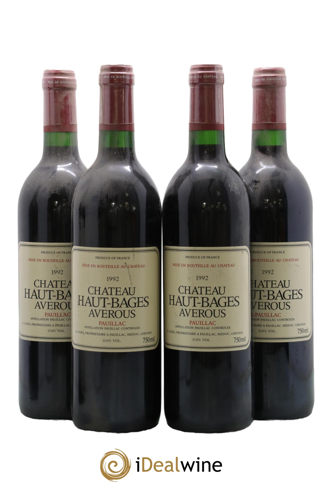 Château Haut Bages Averous Cru Bourgeois 1992 - Lot de 4 bouteilles - 0
