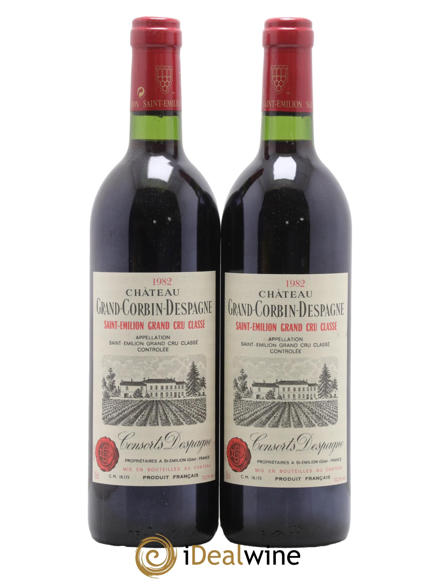 Château Grand Corbin Despagne Grand Cru Classé 1982 - Lot de 2 bouteilles - 0