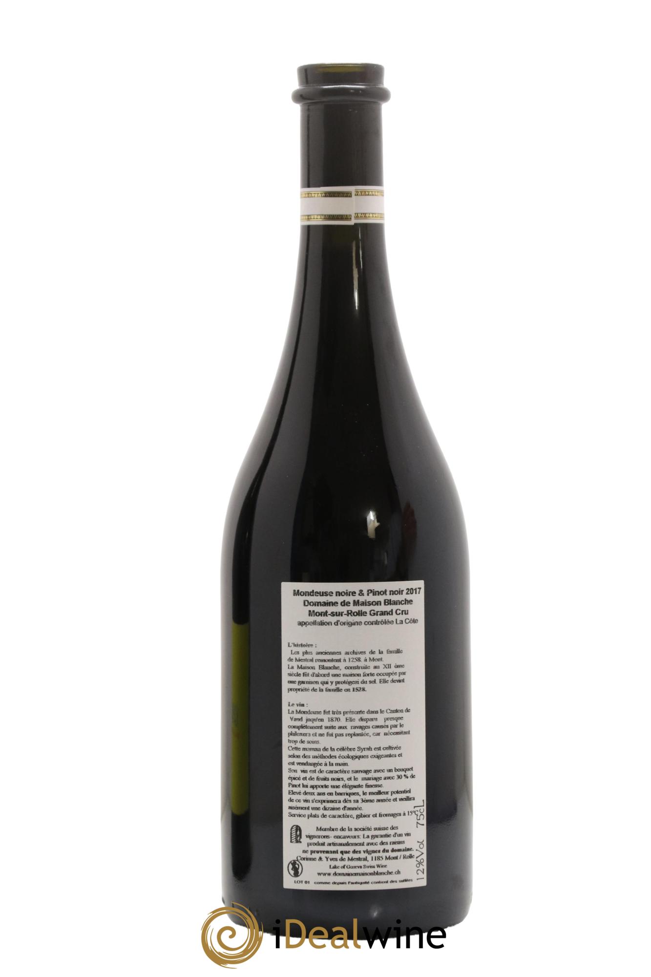 Vins Etrangers Mont sur Rolle Maison Blanche Mondeuse Noir & Pinot Noir 2017 - Lot de 1 bouteille - 1