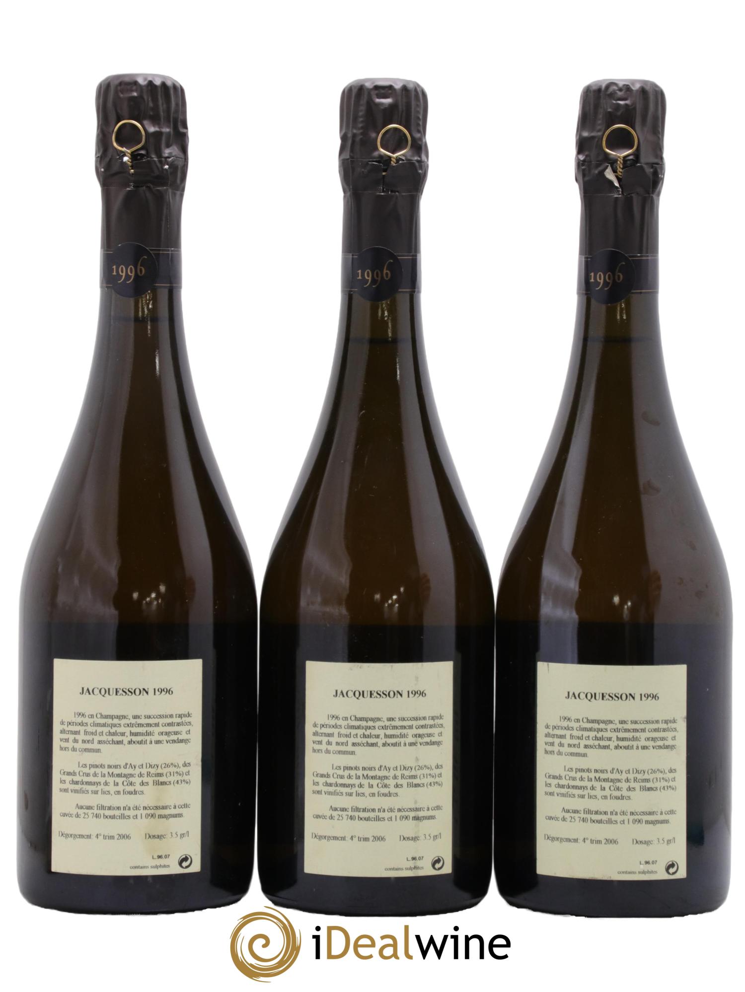 Millésimé Jacquesson  1996 - Posten von 3 Flaschen - 1