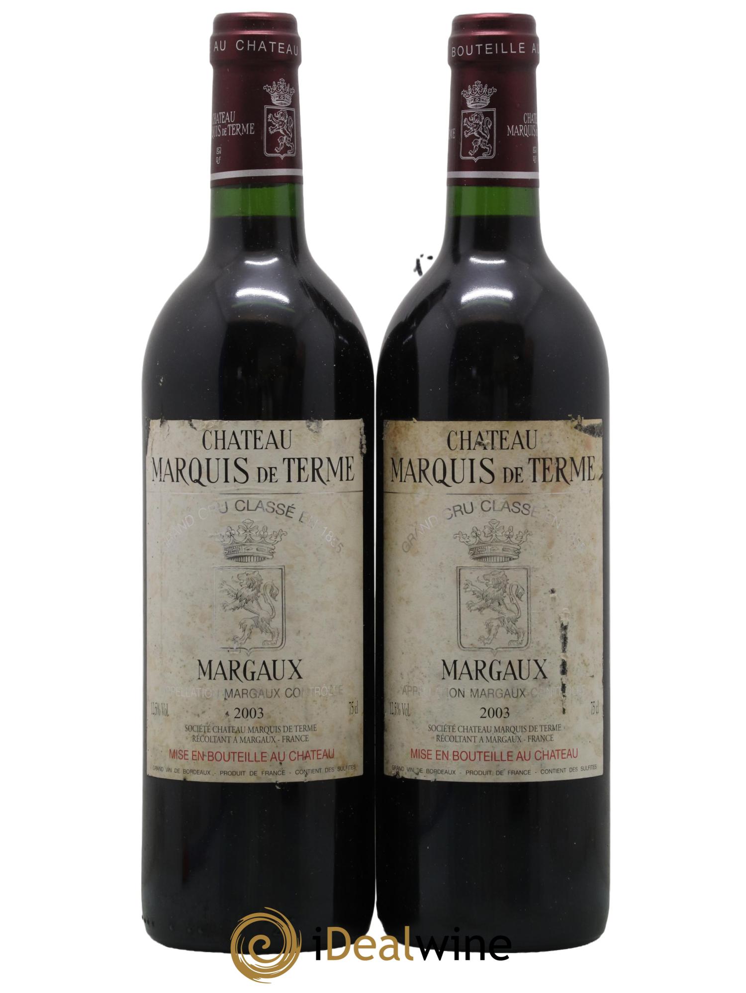 Château Marquis de Terme 4ème Grand Cru Classé 2003 - Lot de 2 bouteilles - 0