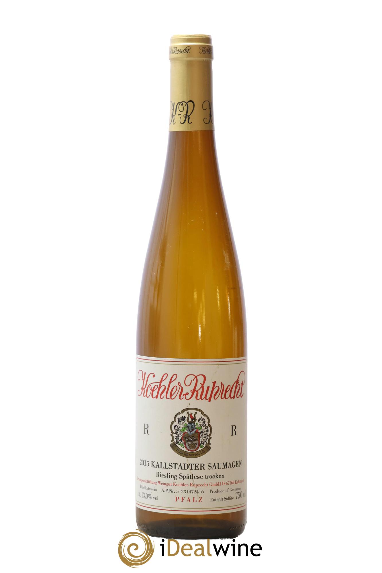 Allemagne Pfalz Kallstadter Saumagen Riesling Spätlese Trocken RR Koehler-Ruprecht 2015 - Lot de 1 bouteille - 0