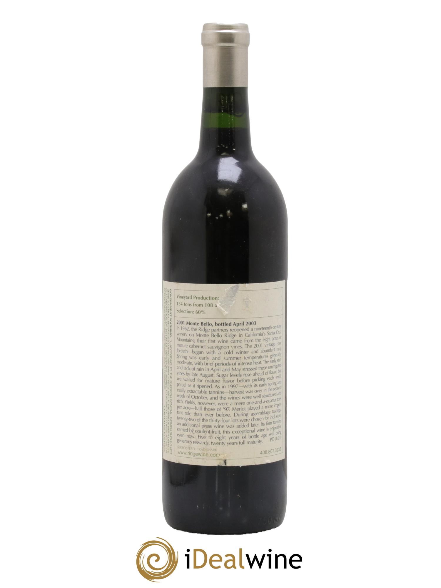 Santa Cruz Mountains Monte Bello Ridge Vineyards 2001 - Posten von 1 Flasche - 1