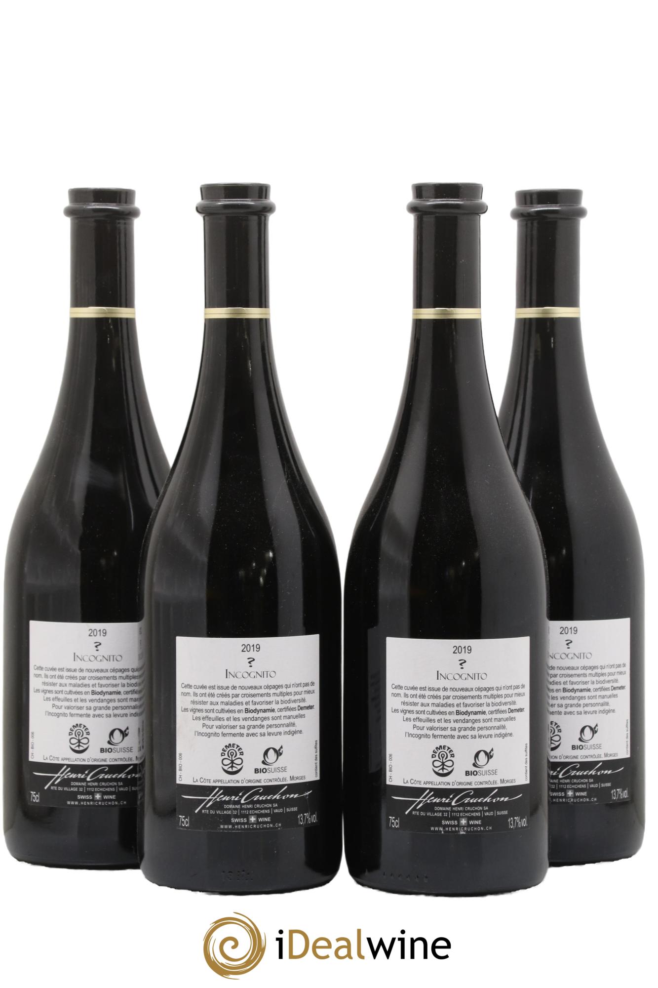 Vins Etrangers Suisse Incognito Domaine Henri Cruchon 2019 - Lot de 4 bouteilles - 1