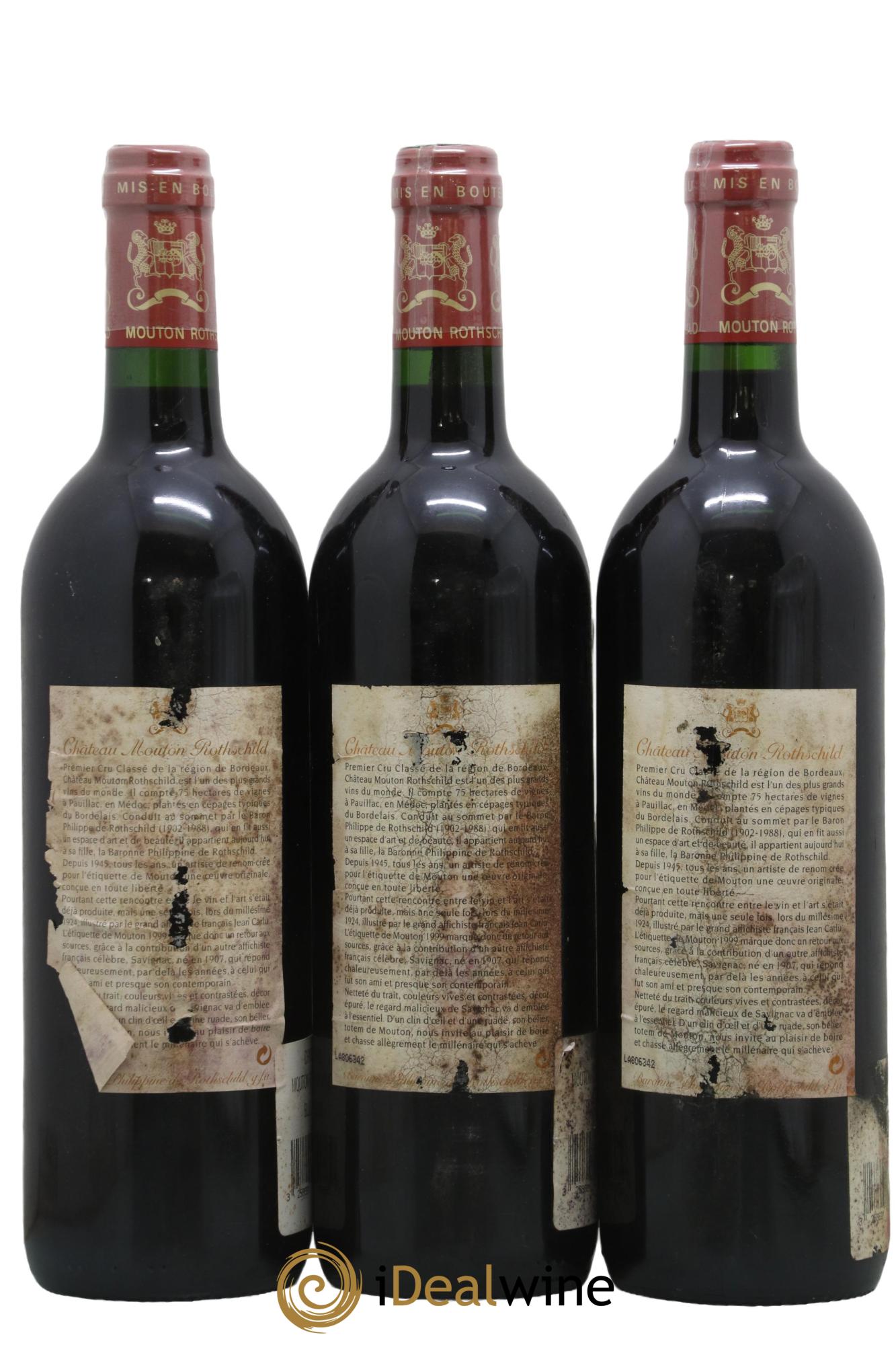 Château Mouton Rothschild 1er Grand Cru Classé 1999 - Lot of 3 bottles - 1