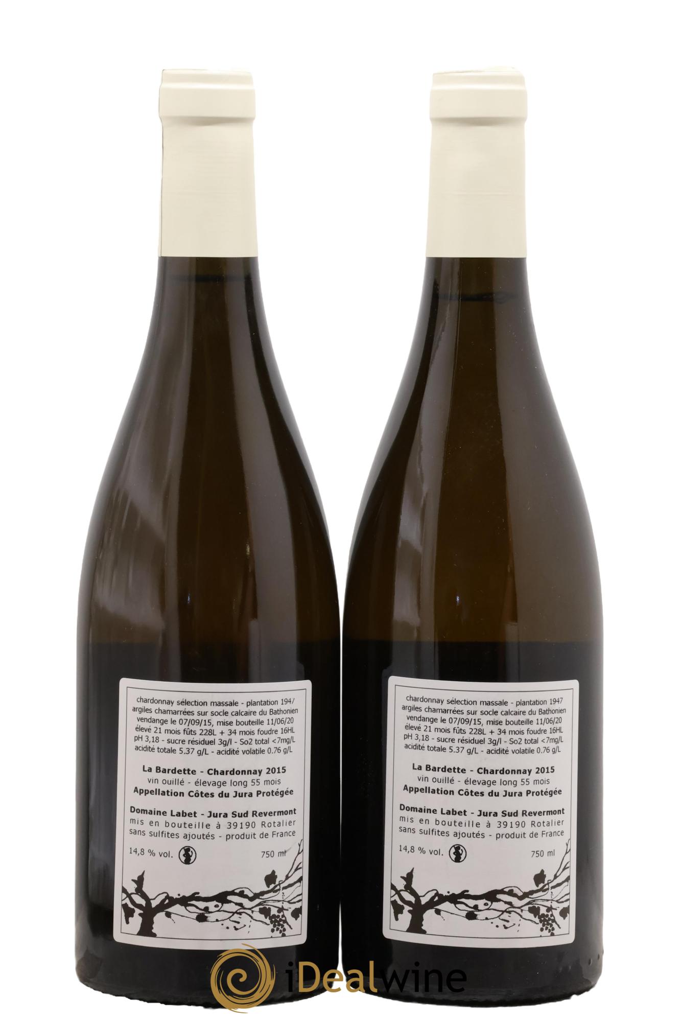 Côtes du Jura Chardonnay La Bardette élevage long (55mois) Labet (Domaine) 2015 - Lot de 2 bouteilles - 1