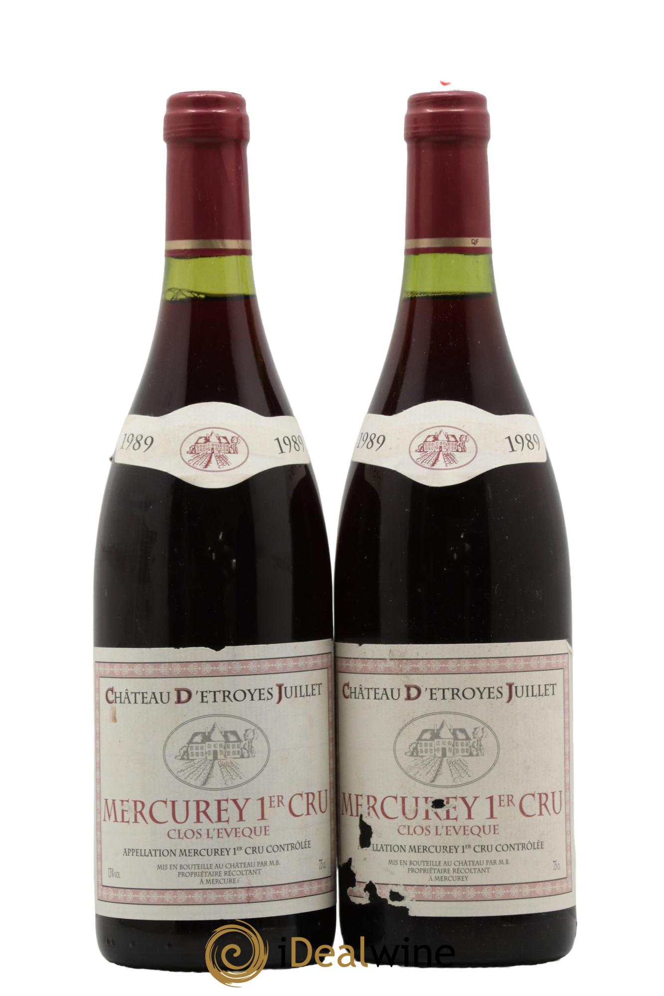 Mercurey 1er Cru Clos de l'Evêque Château d'Etroyes-Juillet 1989 - Lot de 2 bouteilles - 0