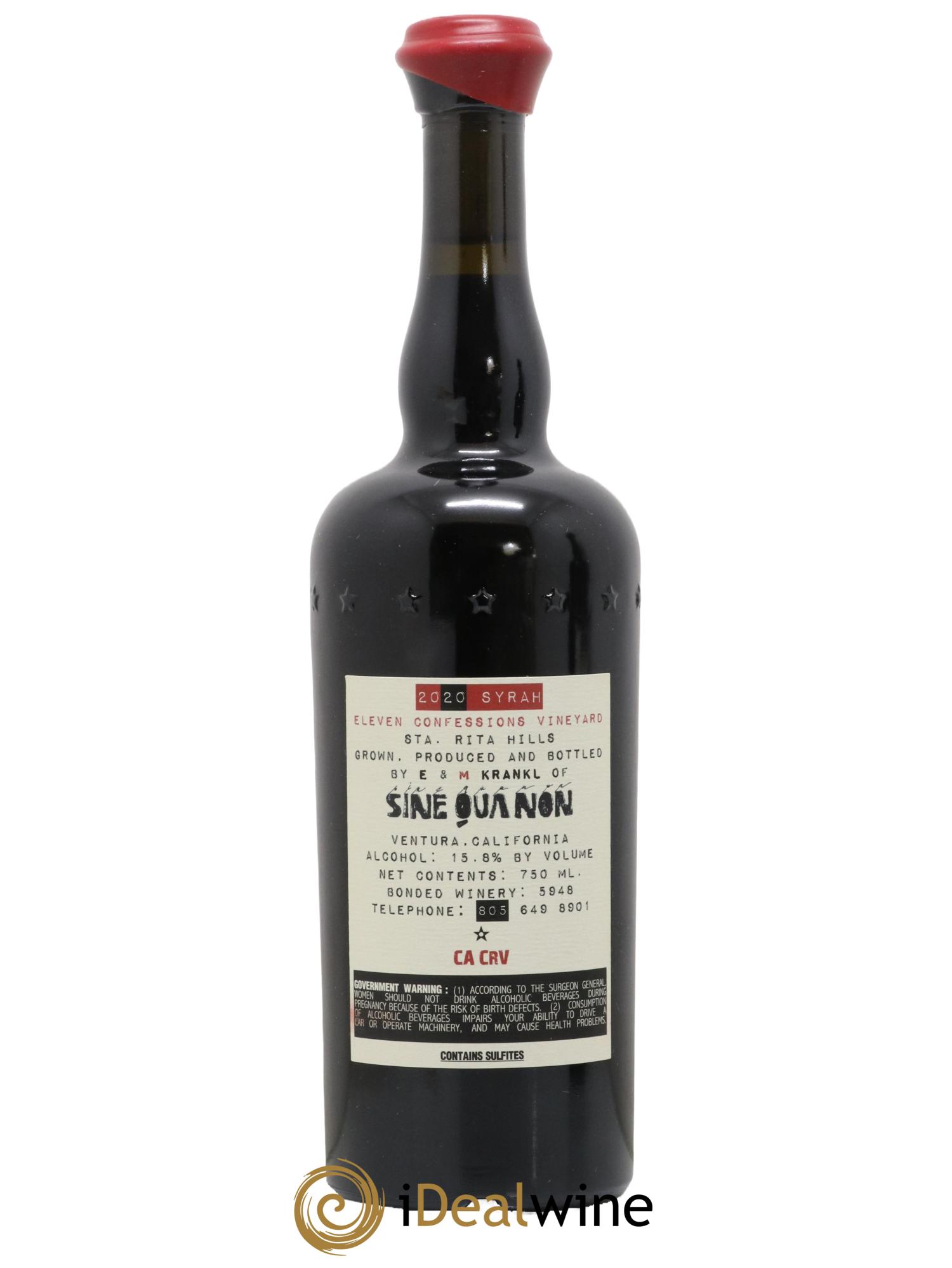 Santa Barbara Sine Qua Non Eleven Confession Syrah E Manfred Krankl 2020 - Lot de 1 bouteille - 1