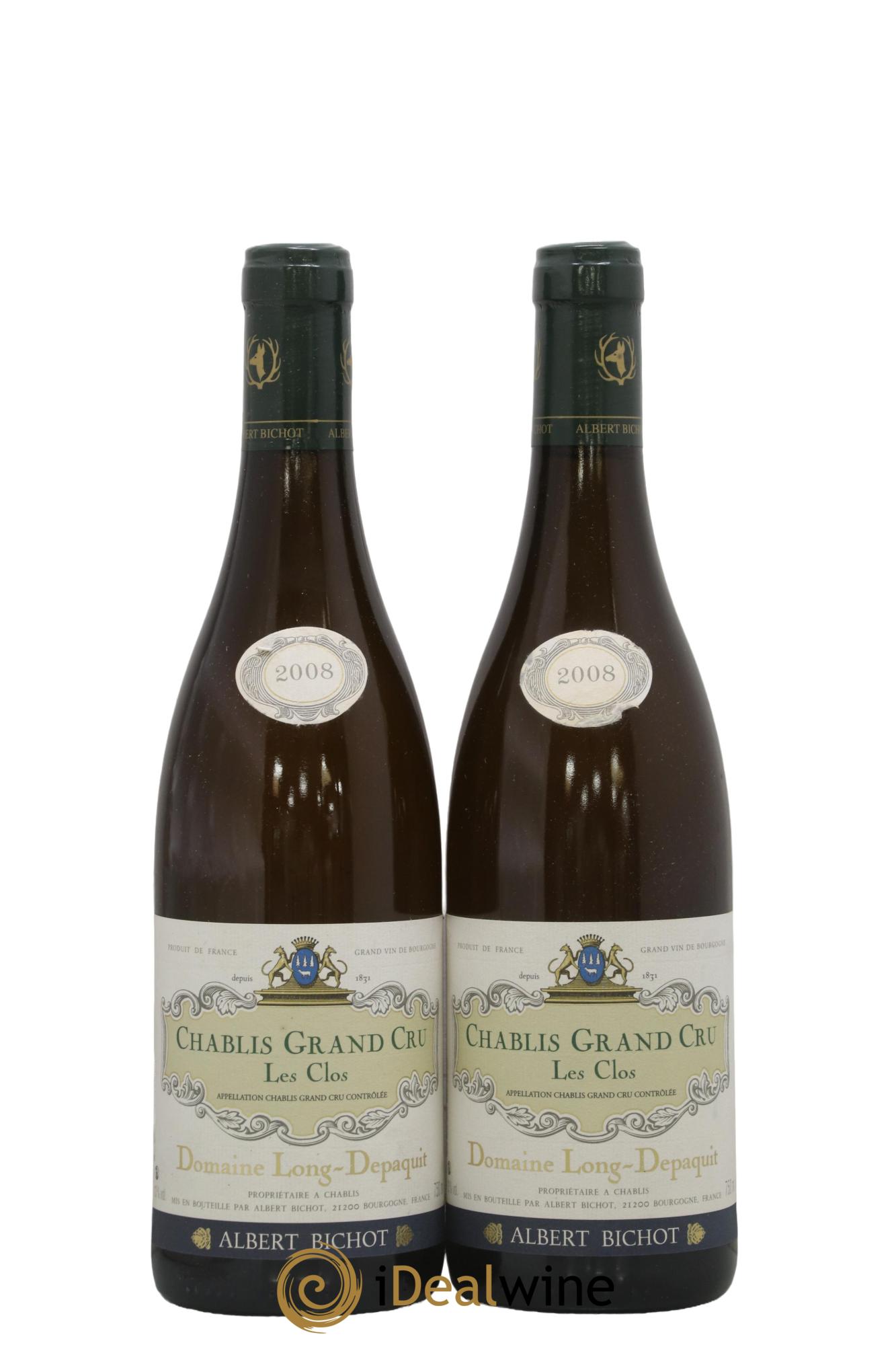 Chablis Grand Cru Les Clos Long Depaquit - Albert Bichot (Domaine) 2008 - Lot of 2 bottles - 0