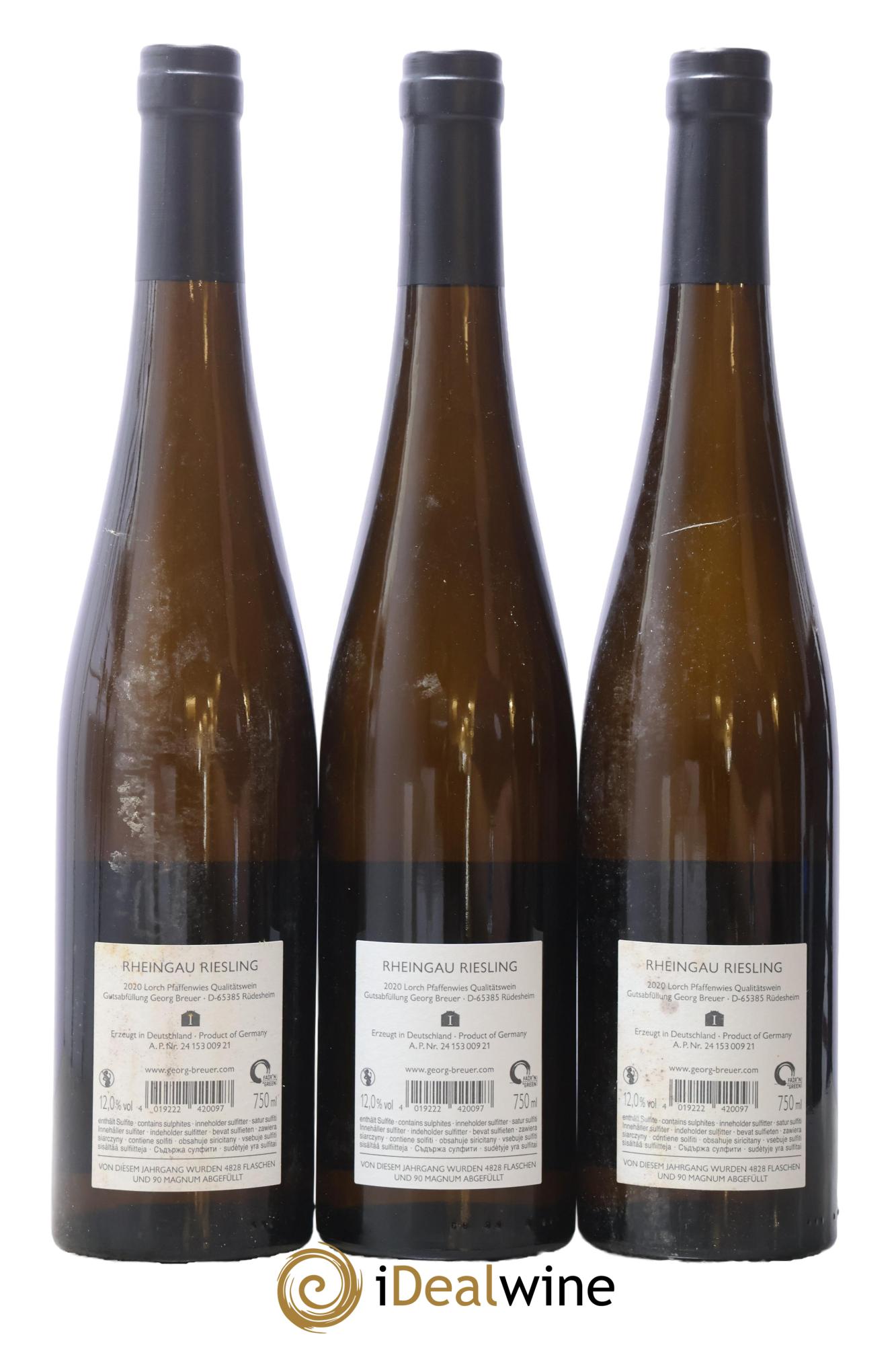Allemagne Rheingau Lorch Pfaffenwies Georg Breuer 2020 - Lot de 3 bouteilles - 1