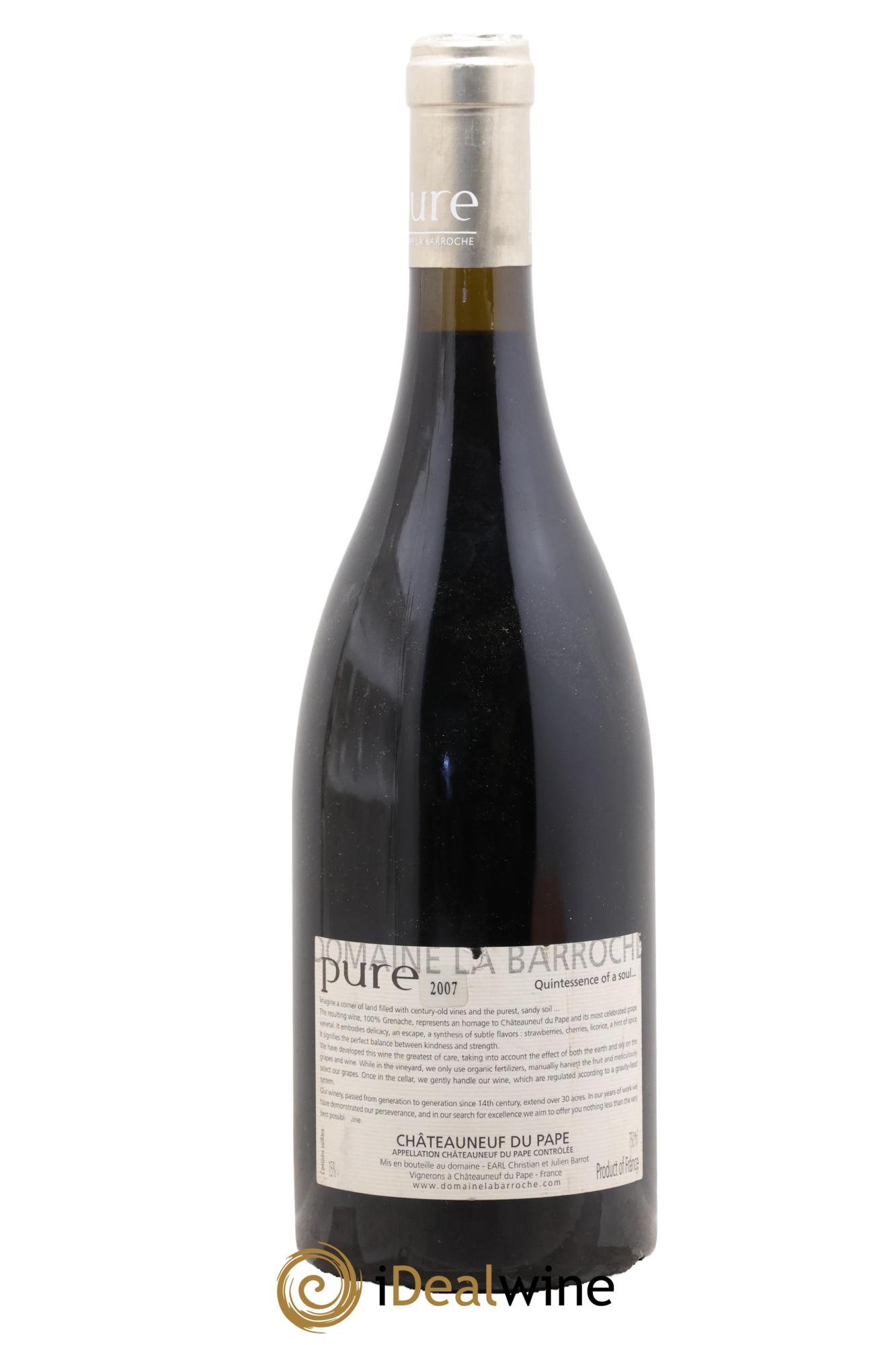 Châteauneuf-du-Pape Cuvée Pure Domaine La Barroche 2007 - Lot de 1 bouteille - 1
