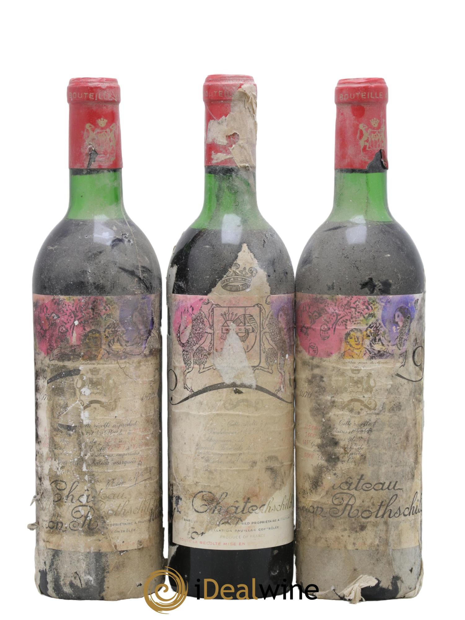 Château Mouton Rothschild 1er Grand Cru Classé 1970 - Lot of 3 bottles - 0