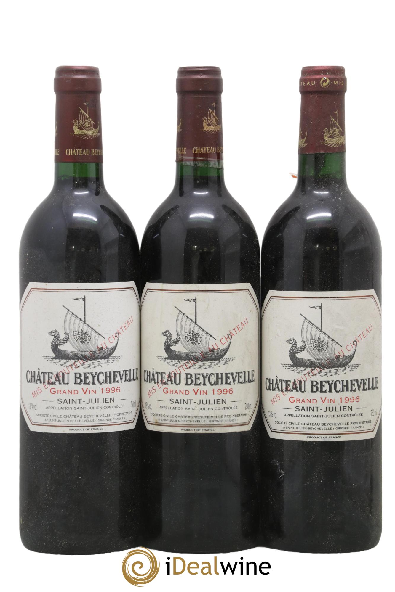 Château Beychevelle 4ème Grand Cru Classé 1996 - Lot de 3 bouteilles - 0
